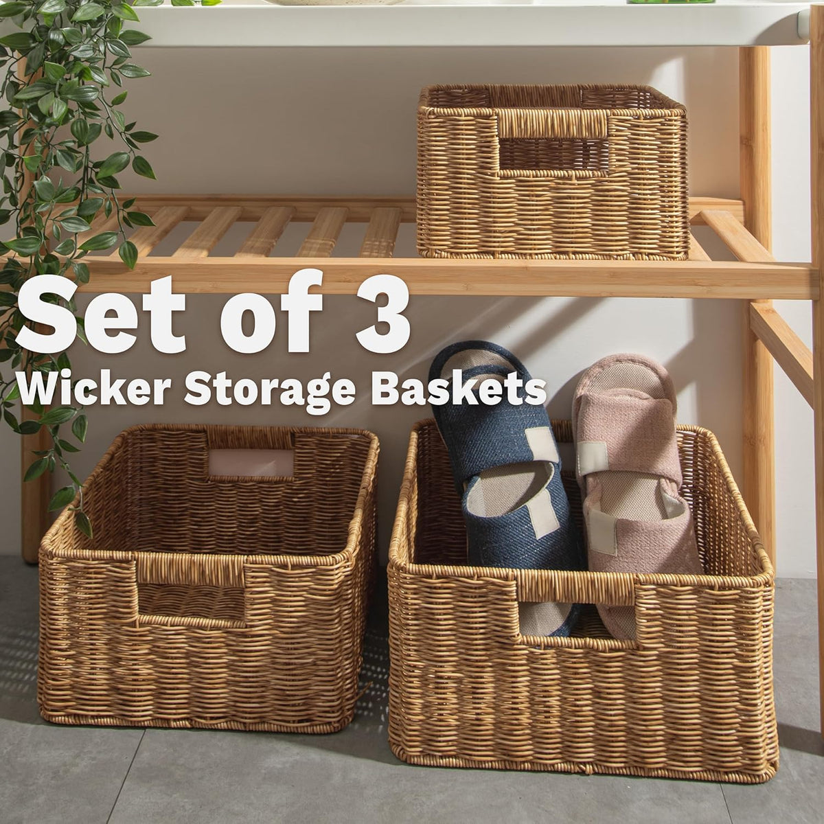 myHomeBody Wicker Storage Basket, Storage Cubes, Woven Baskets for Organizing, Resin Wicker Set of