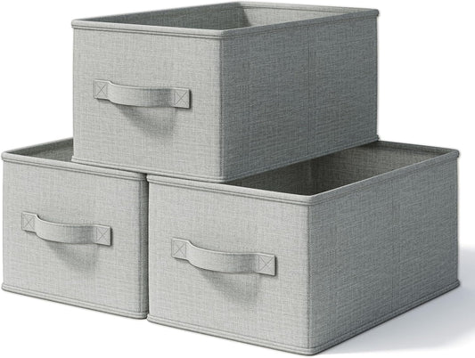 3 Pack Fabric Storage Bins for Shelves | 16.25x12x10in Closet Storage Baskets | Collapsible Storage