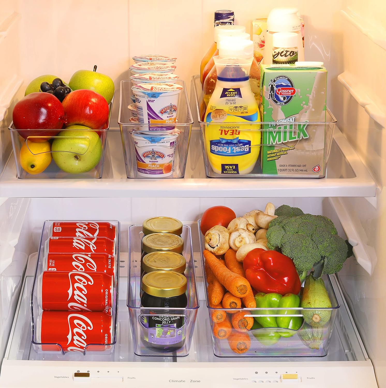 SimpleHouseware Refrigerator Storage Organizer Bins, Assorted Set of 6