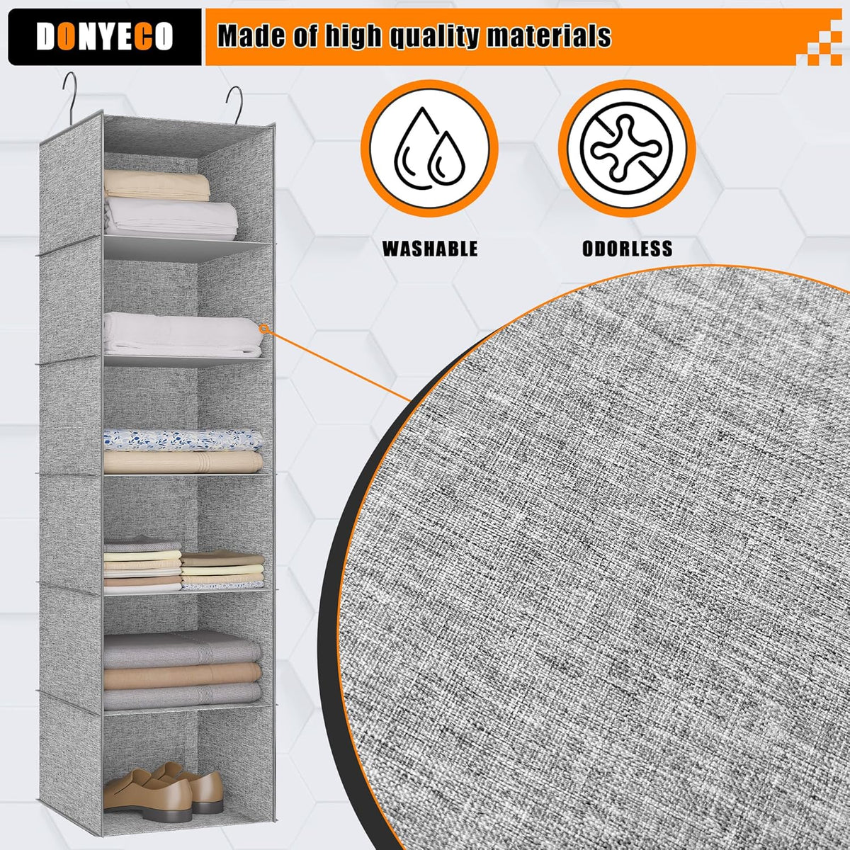 6-Shelf Hanging Storage Closet Organizer, Linen Rv Storage and Organization for Wardrobe, Inside