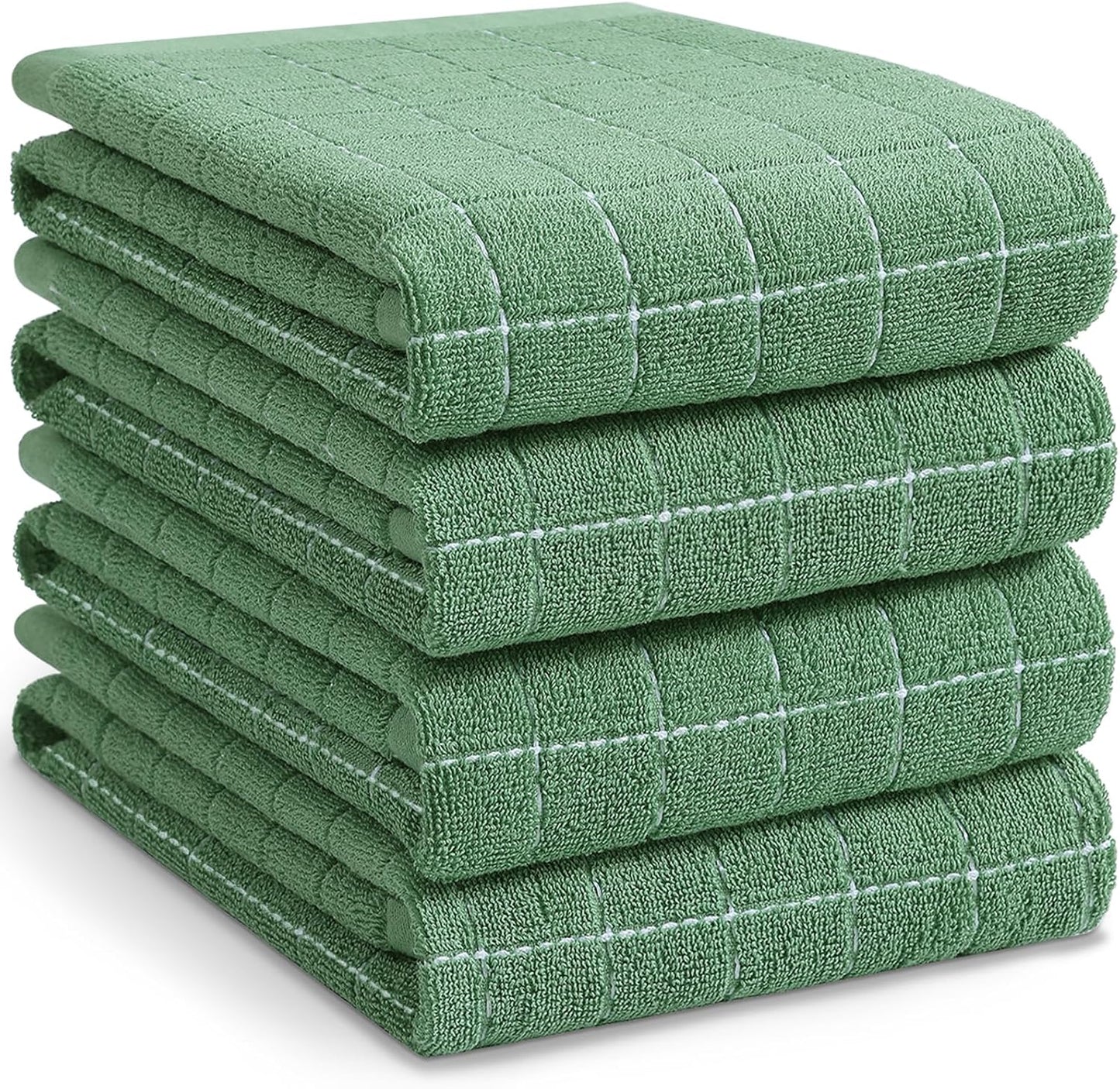Homaxy 100% Cotton Terry Kitchen Towels(Grass Green, 20 x 28 inches), Checkered Designed, Soft and