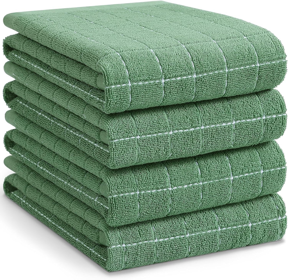 Homaxy 100% Cotton Terry Kitchen Towels(Grass Green, 20 x 28 inches), Checkered Designed, Soft and