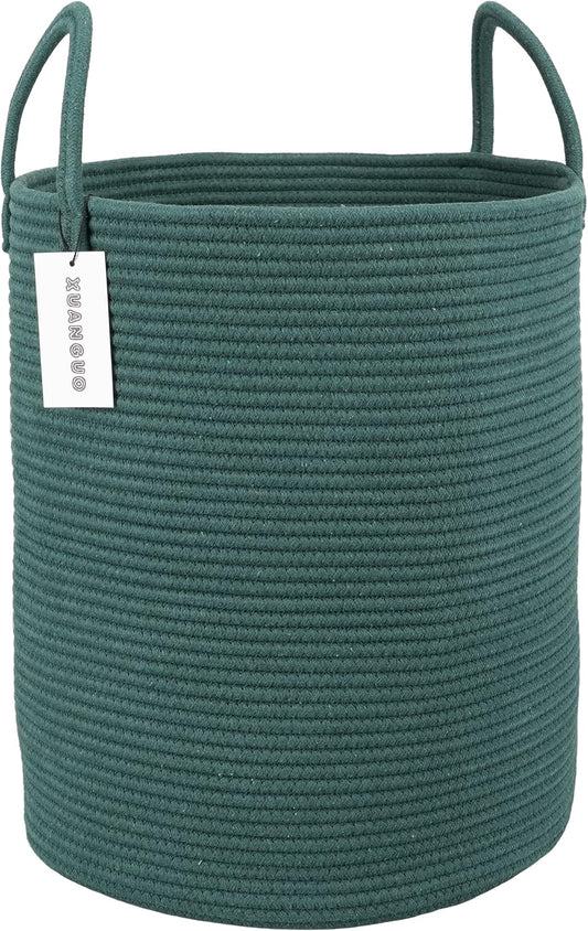 Cotton Rope Laundry Basket Hamper for Clothes Woven Storage Basket for Living Room Bedroom Boho