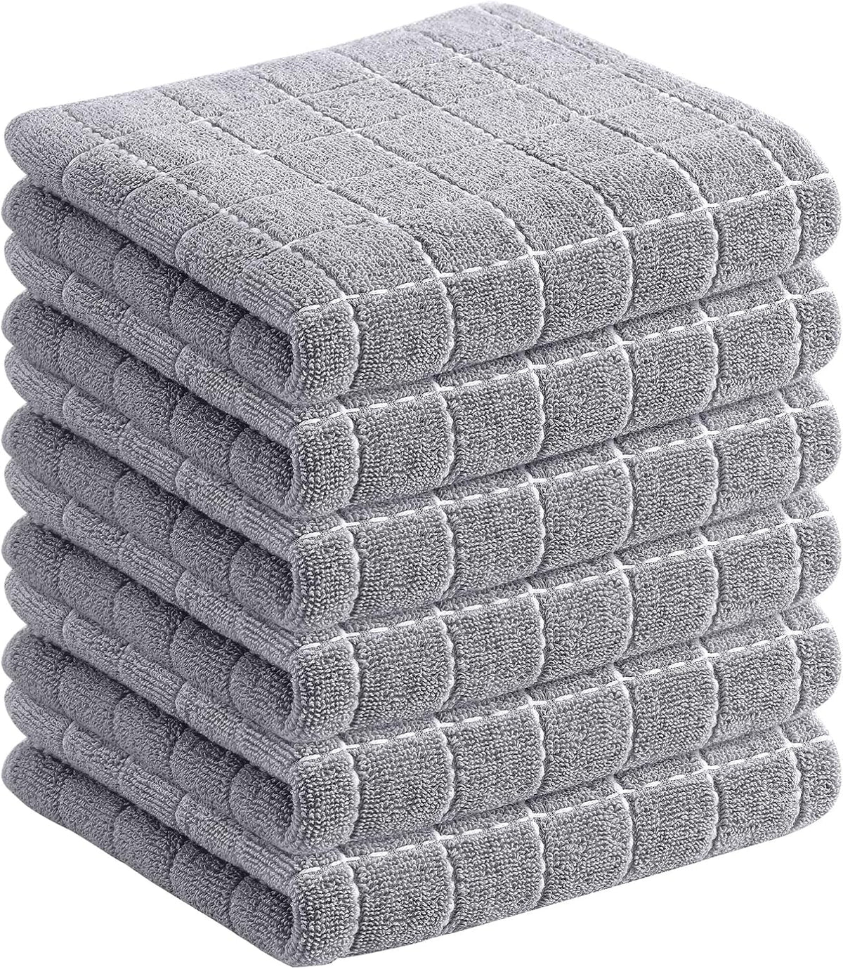 Homaxy 100% Cotton Terry Kitchen Towels(Light Grey, 13 x 28 inches), Checkered Designed, Soft and