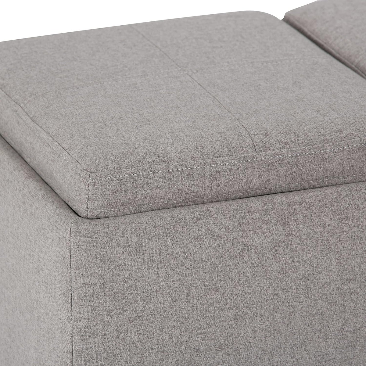 SIMPLIHOME Avalon 42 inch Wide Contemporary Rectangle Storage Ottoman in Cloud Grey Linen Look