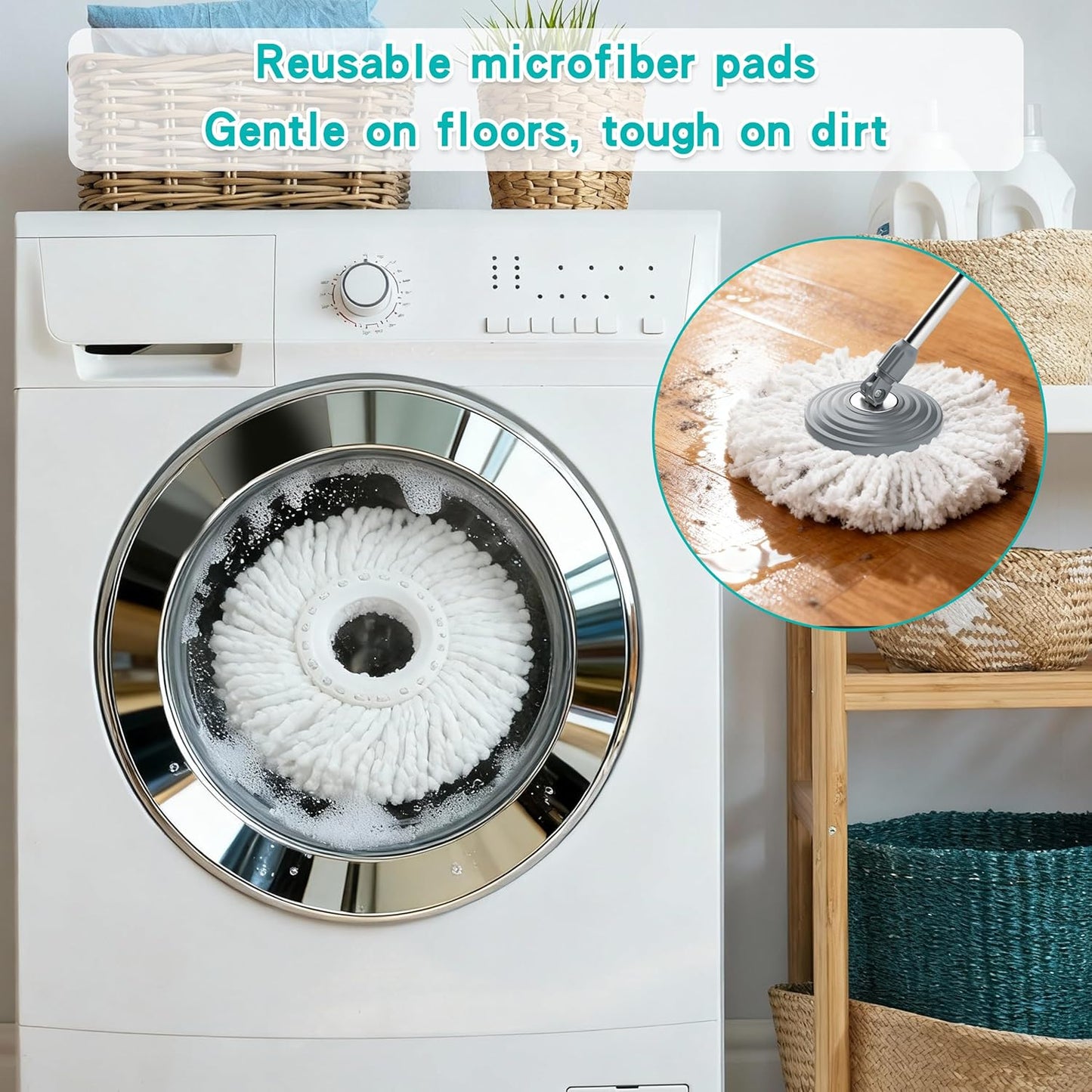 Mop and Bucket with Wringer Set for Home, Spin Mop and Bucket Separate Clean and Dirty Water, Mops