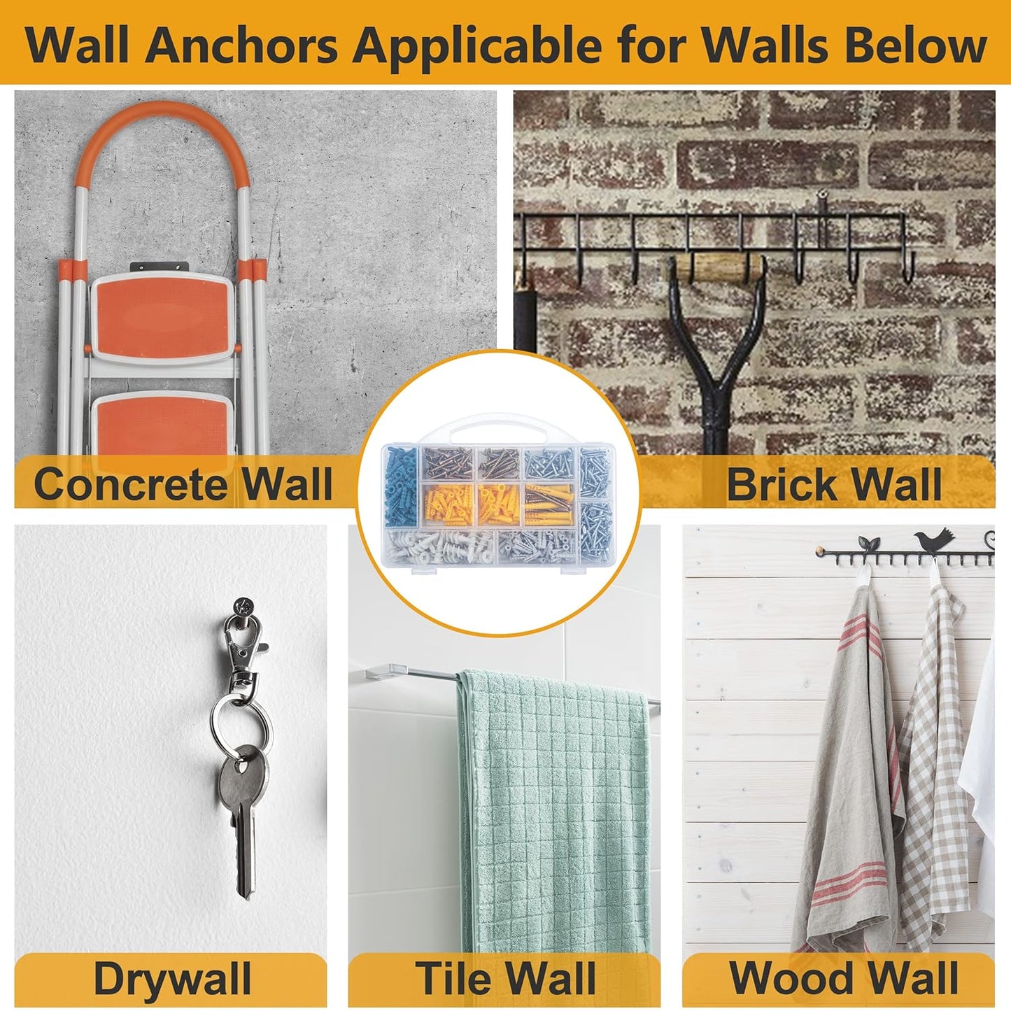 KURUI 510Pcs Wall Hanging Kit with Anchors and Screws, Picture Hanging Kit for Wall Decor Art