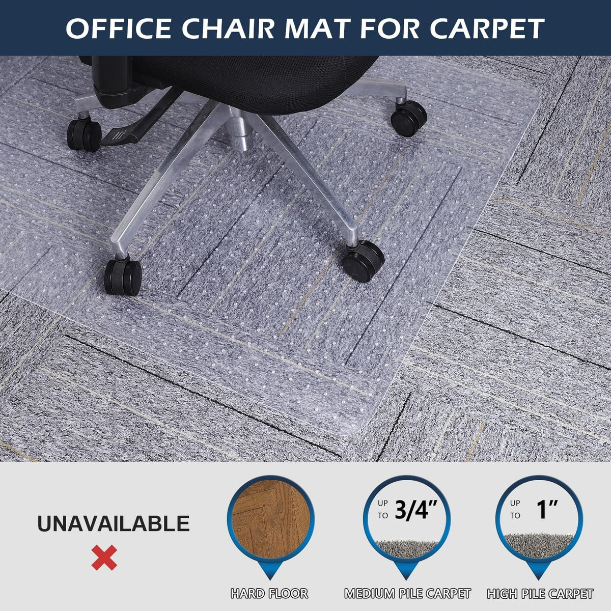 SALLOUS Clear Chair Mat for Carpet, 53" x 45" Heavy Duty Vinyl Floor Mat for Carpeted Floors