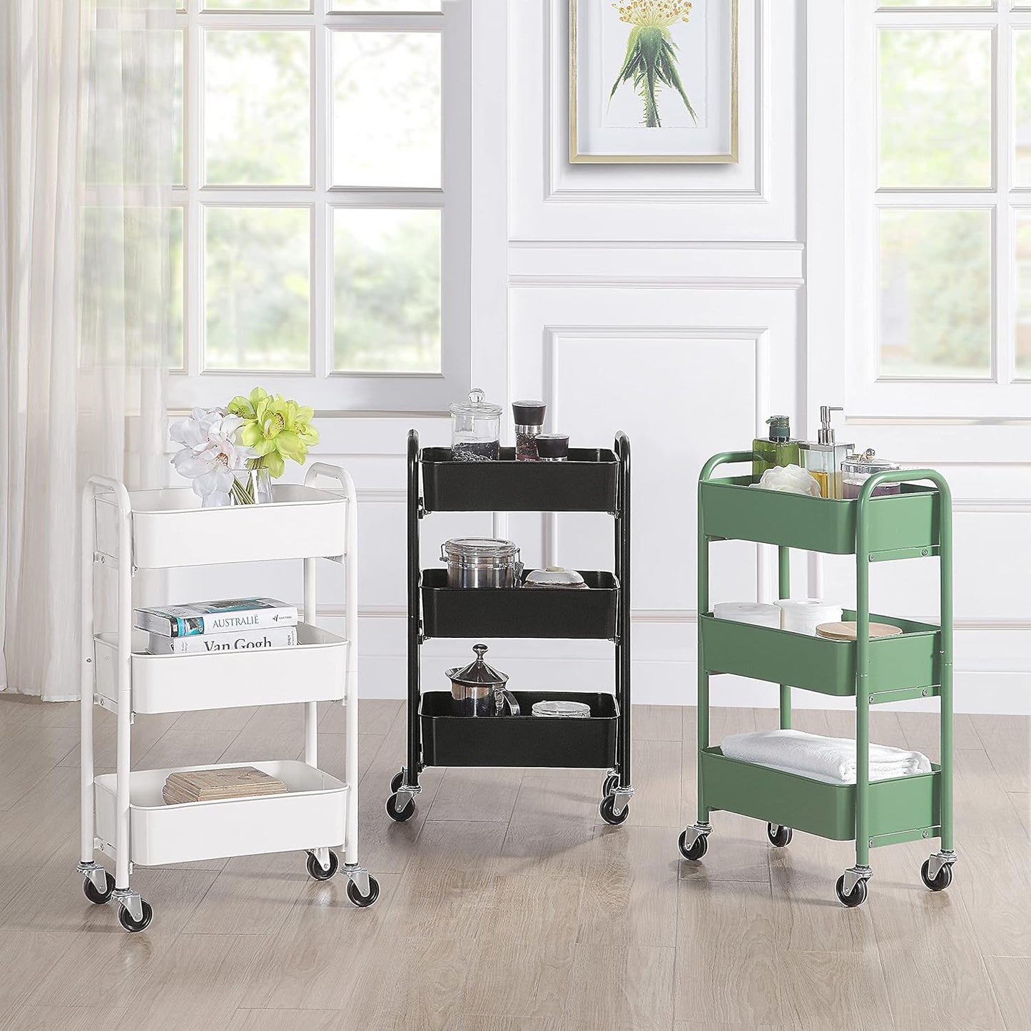 SunnyPoint 3-Tier Delicate Compact Rolling Metal Storage Organizer - Mobile Utility Cart
