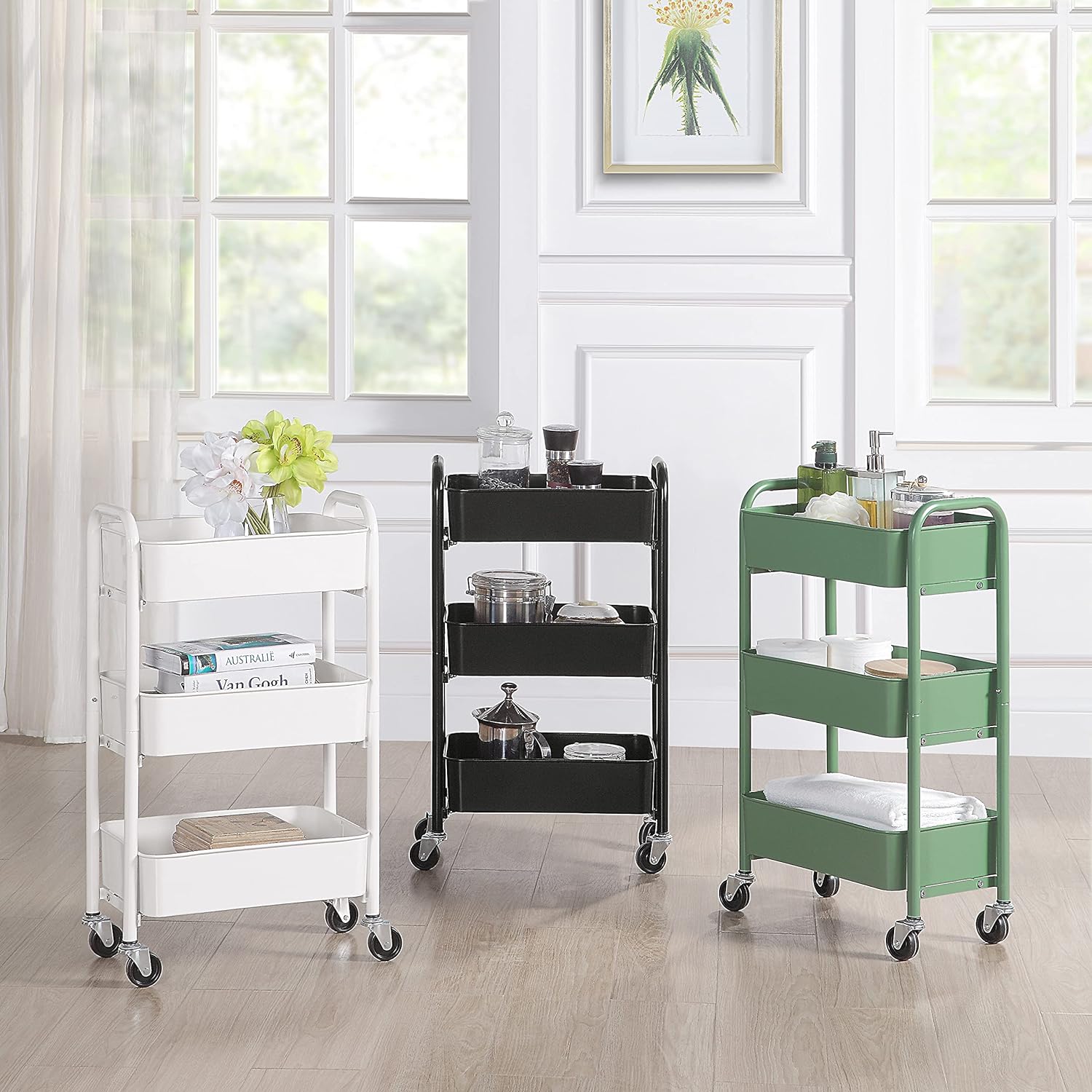 SunnyPoint 3-Tier Delicate Compact Rolling Metal Storage Organizer - Mobile Utility Cart