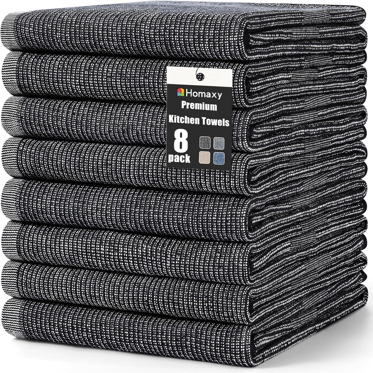 Homaxy Premium Kitchen Towels(18”x 28”, 8 Pack), Large Cotton Kitchen Hand Towels, Flat and Terry