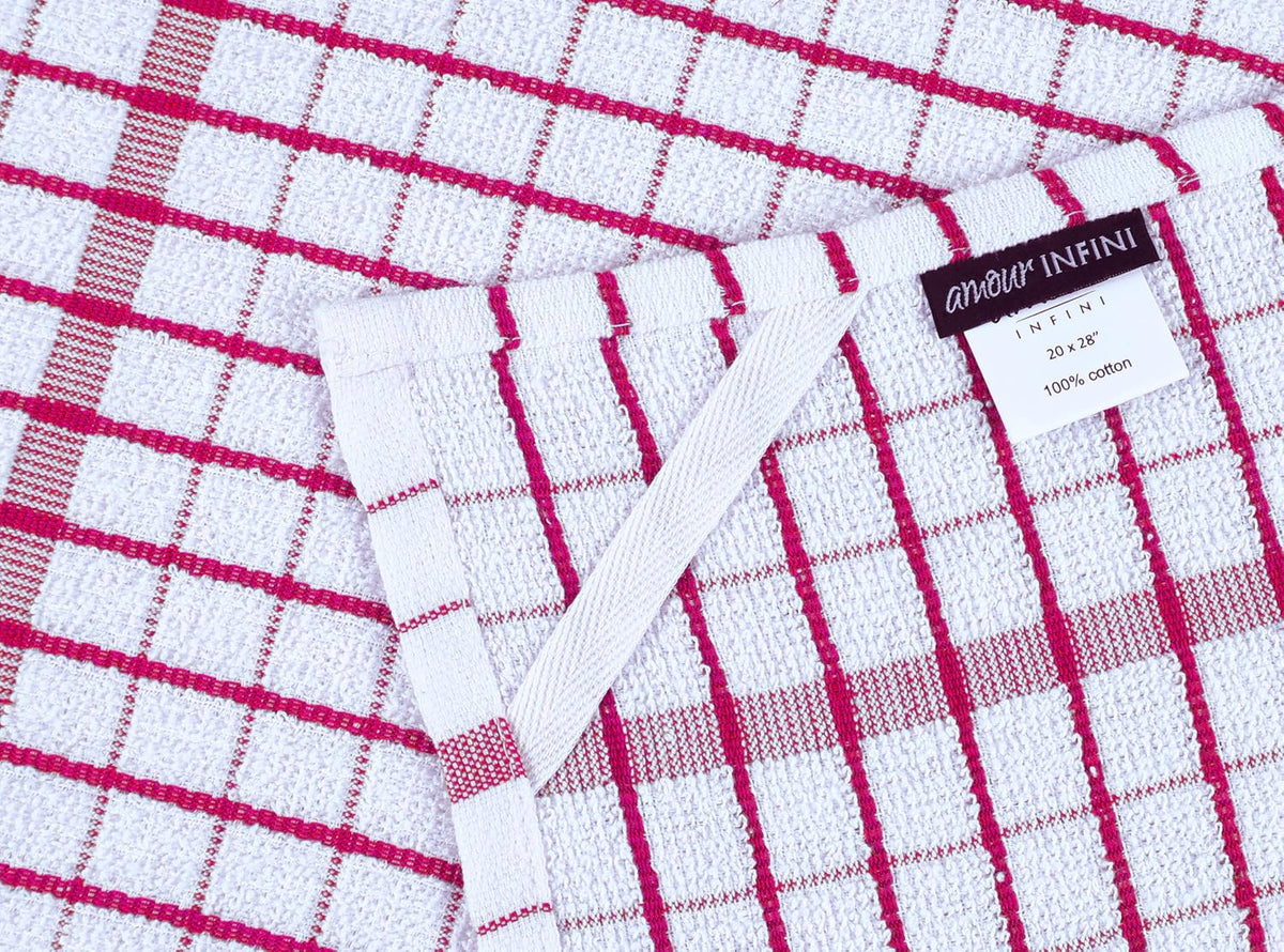 AMOUR INFINI Kitchen Towels Set of 4 - Highly Absorbent, Super Soft Terry Cotton 20x28 Inch Dish