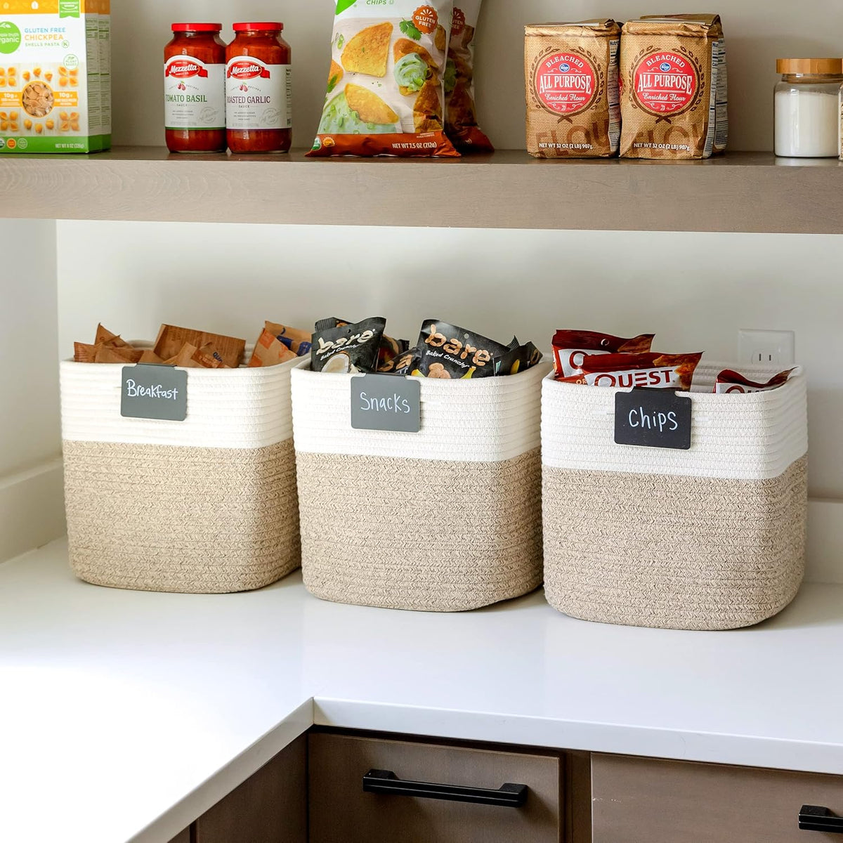 NaturalCozy Storage Cubes 11 Inch Cotton Rope Woven Baskets for Organizing, 3-Pack | Cube Bin
