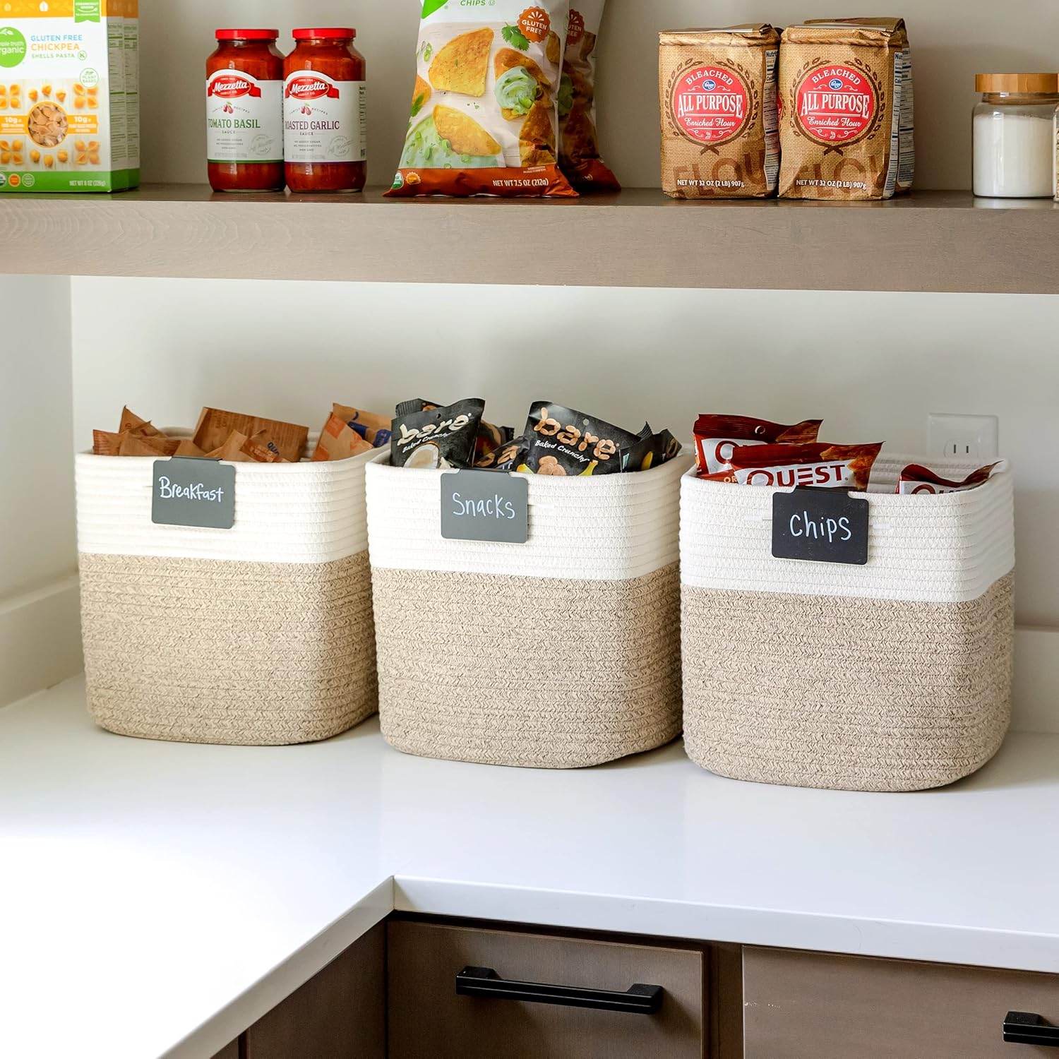 NaturalCozy Storage Cubes 11 Inch Cotton Rope Woven Baskets for Organizing, 3-Pack | Cube Bin