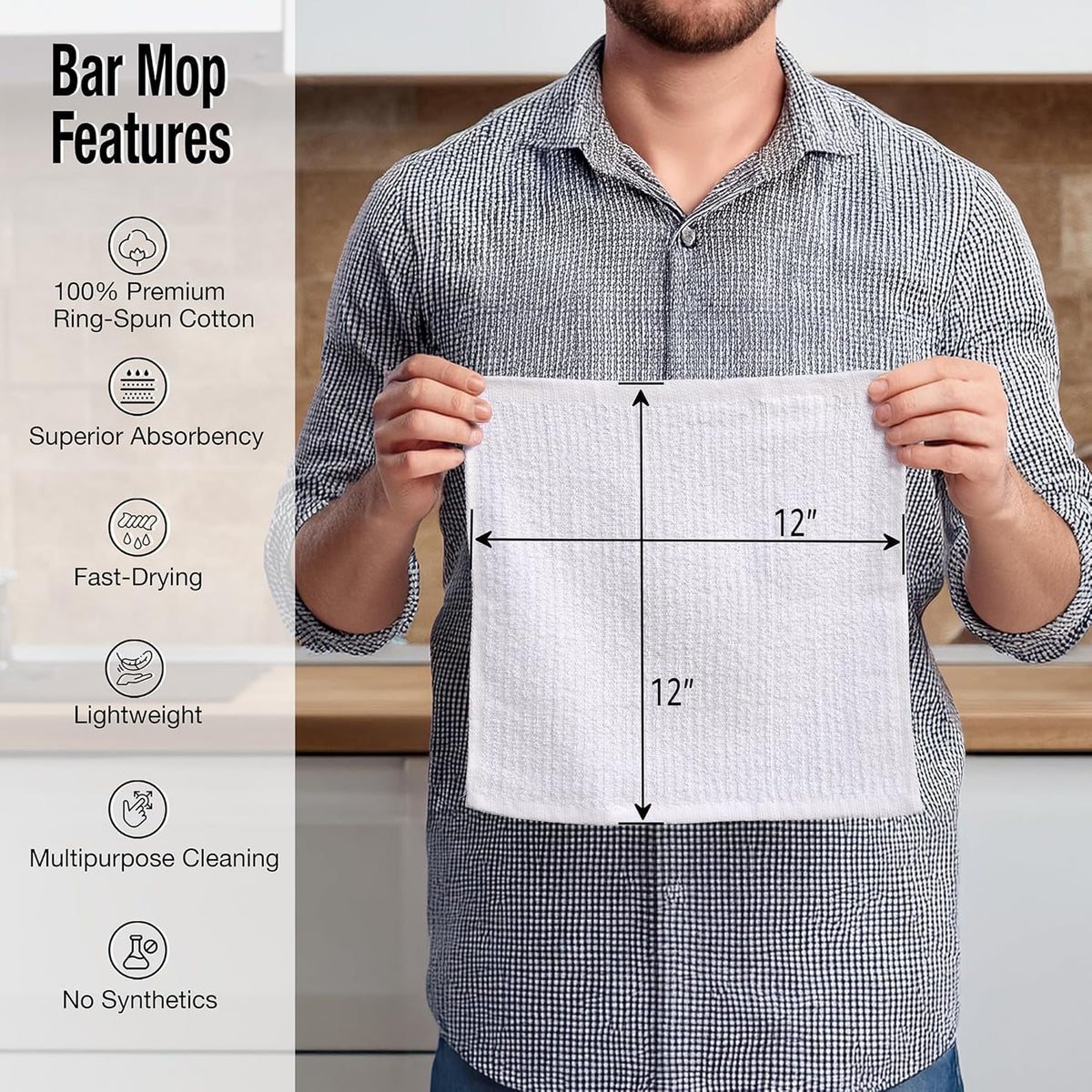 Bar Mop Cleaning Kitchen Dish Cloth Towels,100% Cotton, Machine Washable, Everyday Kitchen Basic