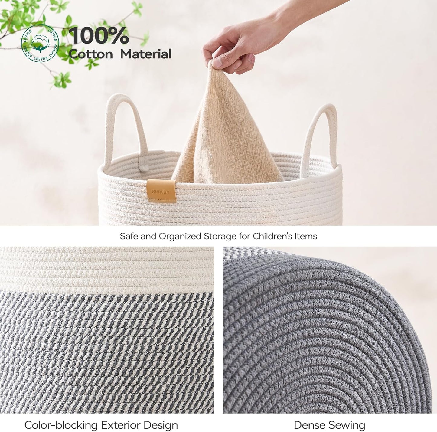 Laundry Hamper 75L,Large Laundry Basket for Clothes,Decorative Storage Basket for Blankets,Cotton