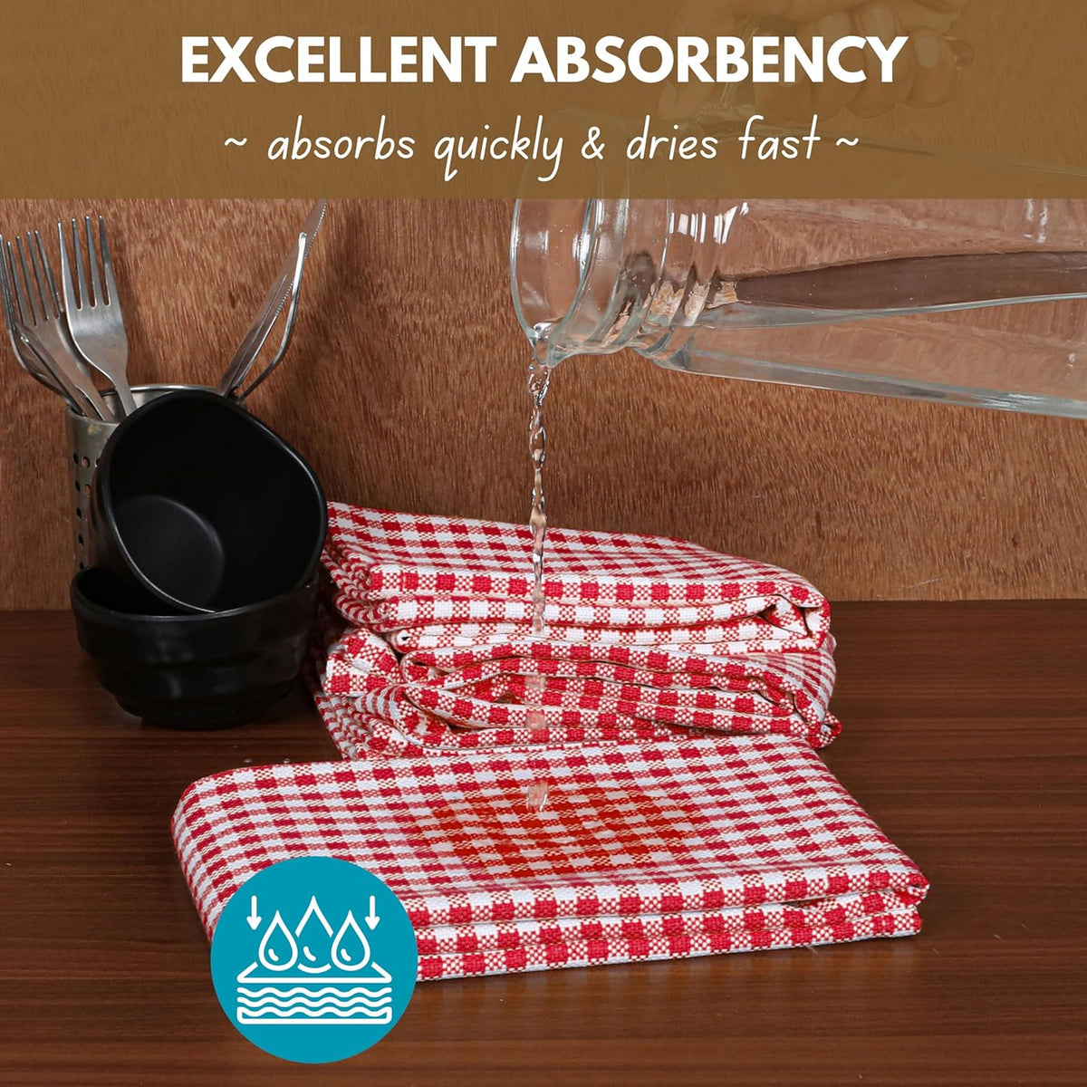 Native Fab 12 Pack Gingham Check Kitchen Towels 16"x26" - Mini Plaid Cotton Dish Towels Washable