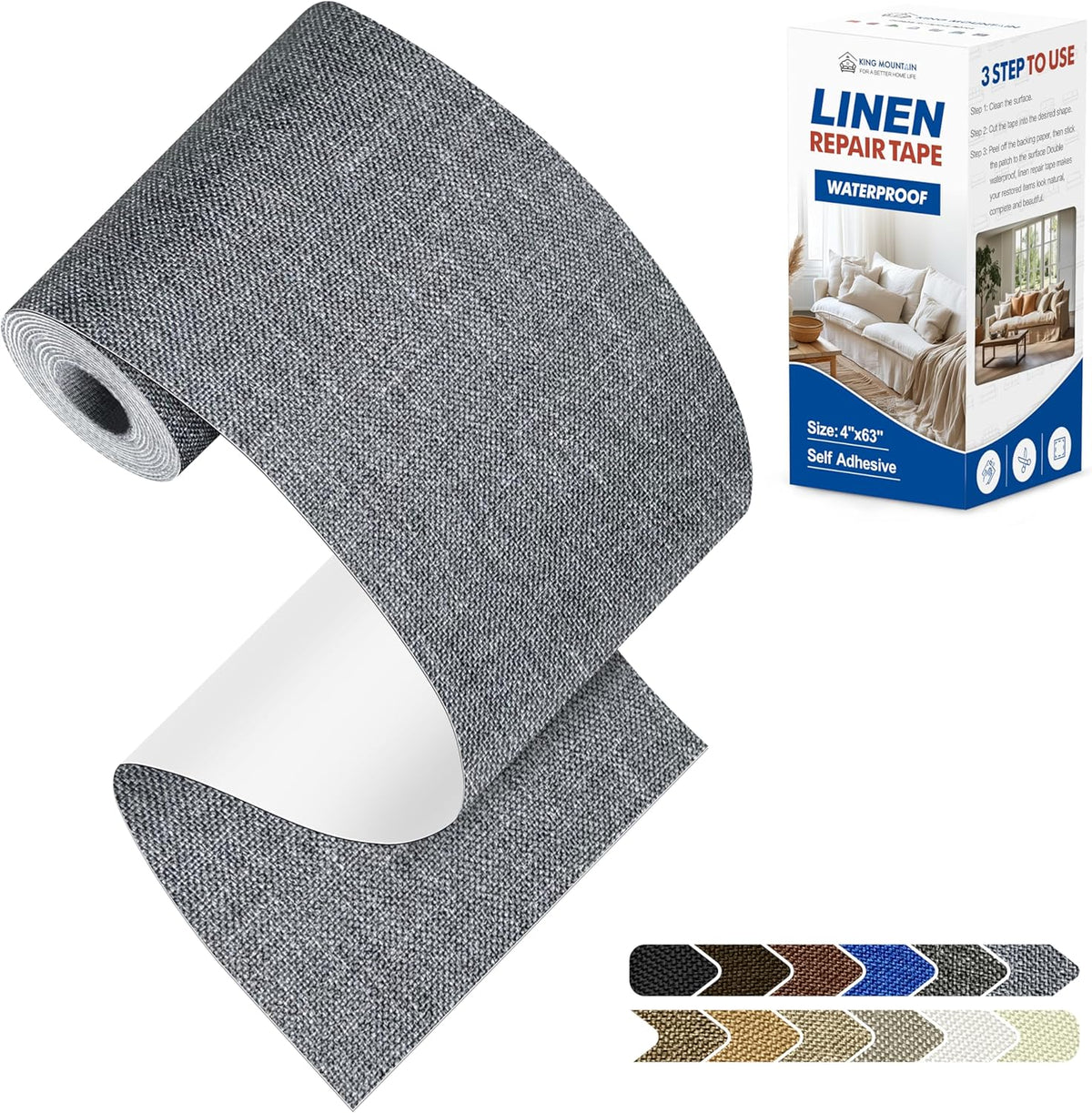 KING MOUNTAIN Linen Repair Patches, Self-Adhesive Fabric Patches, 4 X 63 inch Extra Size, Multi