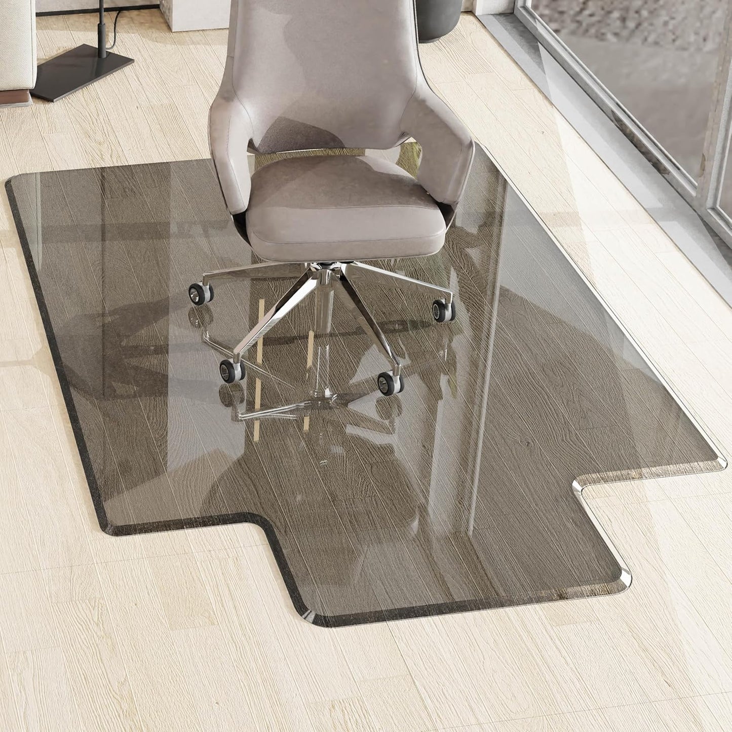 Beveled Edge Irregular Office Chair Mat with Lip for Carpet or Hardwood Floor Crystal Gray 48" x