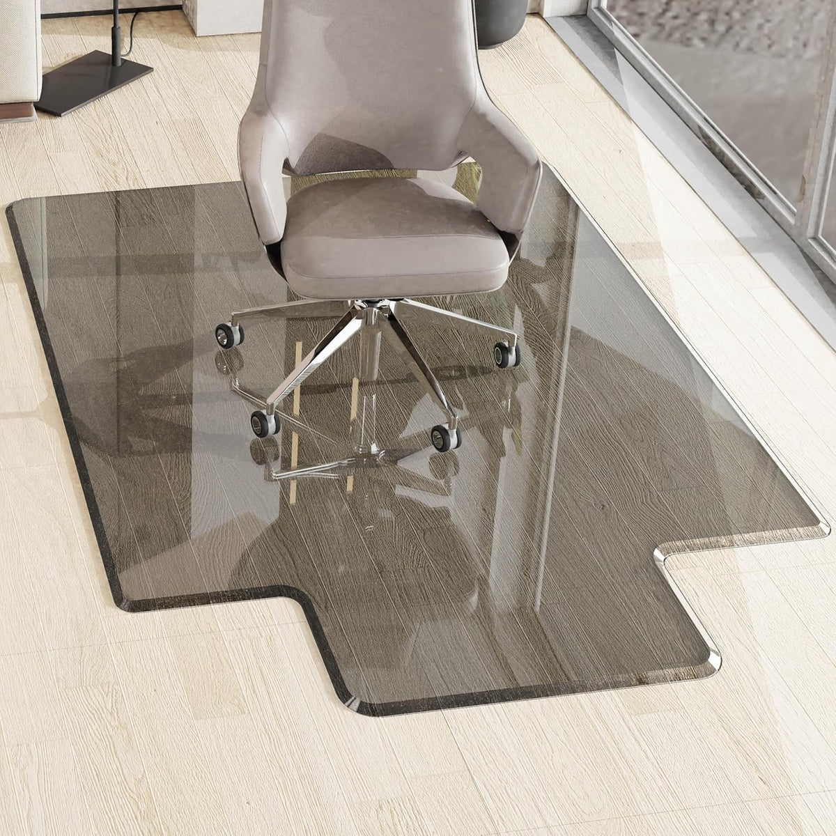 Beveled Edge Irregular Office Chair Mat with Lip for Carpet or Hardwood Floor Crystal Gray 36" x