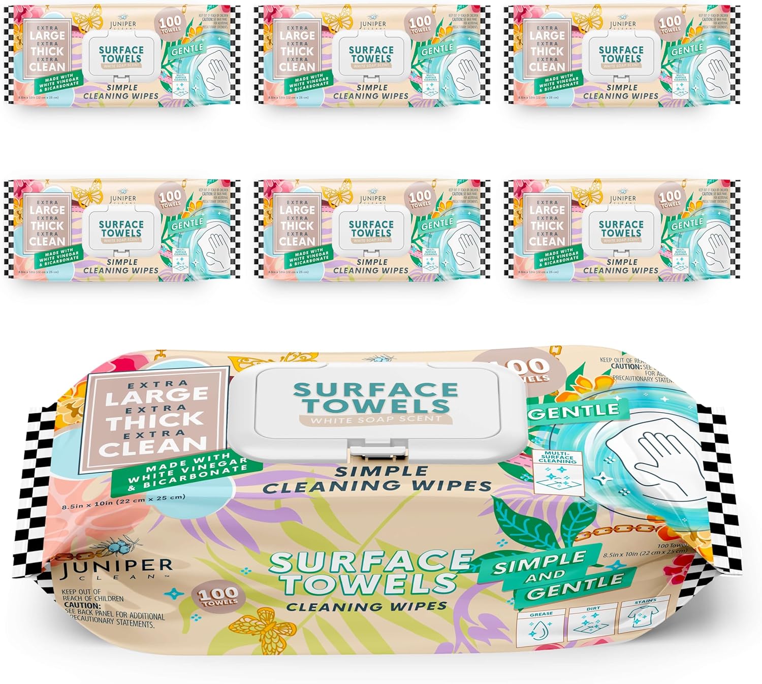 6 Packs Surface Cleaning Wipes, Thick & Large Dispose, All-Purpose Cleaner for Bathroom, Kitchen