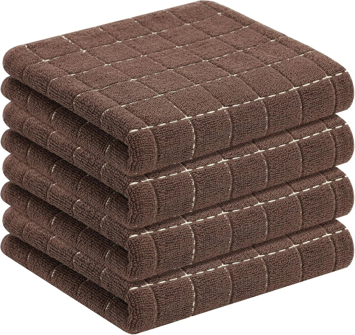 Homaxy 100% Cotton Terry Kitchen Towels(Brown, 13 x 28 inches), Checkered Designed, Soft and Super