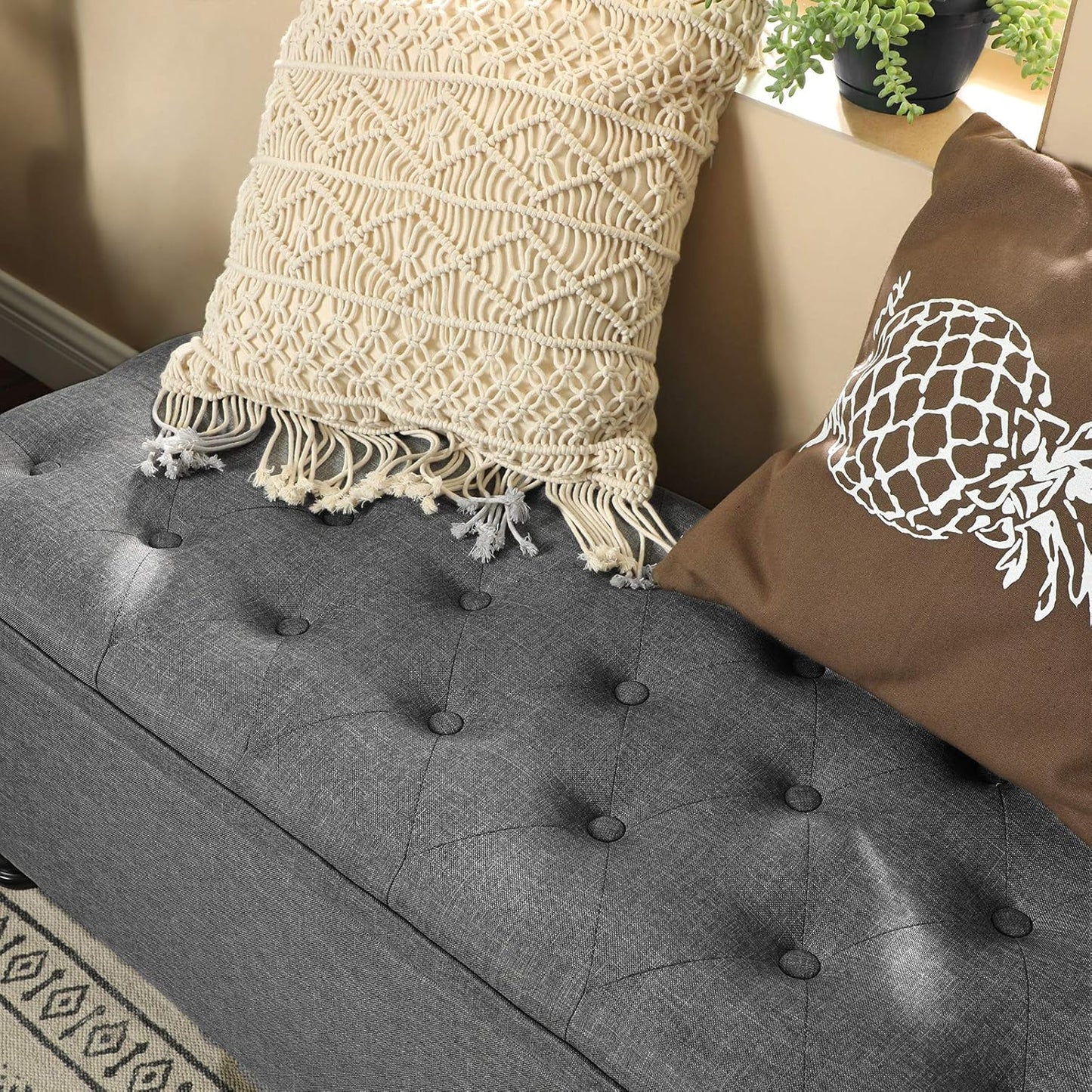SONGMICS Storage Ottoman, Storage Bench, Tufted Entryway Bedroom Bench, 17.7 x 46.5 x 17.7 Inches