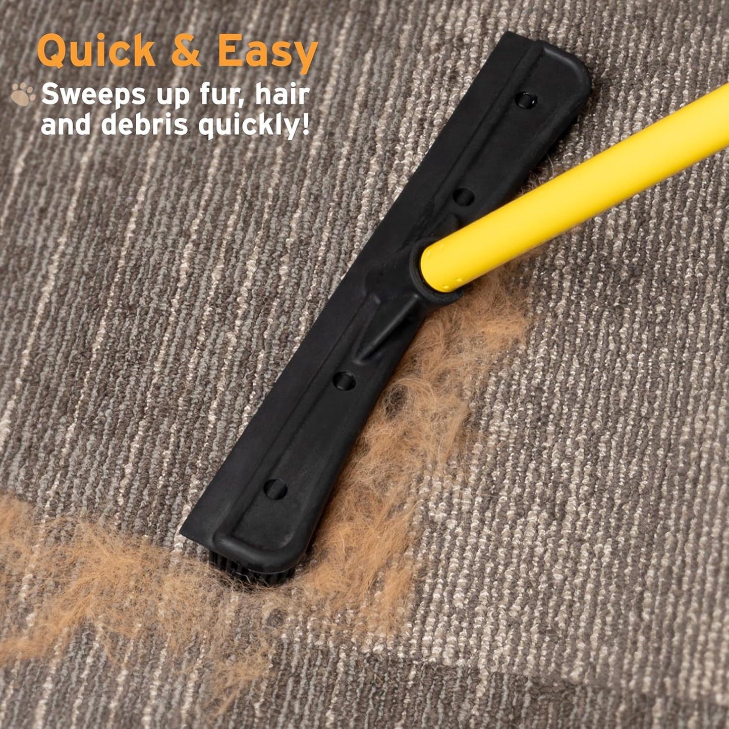 FURemover Original Plus Pet Hair Rubber Broom with Squeegee, with 61" Telescopic Handle for Carpet