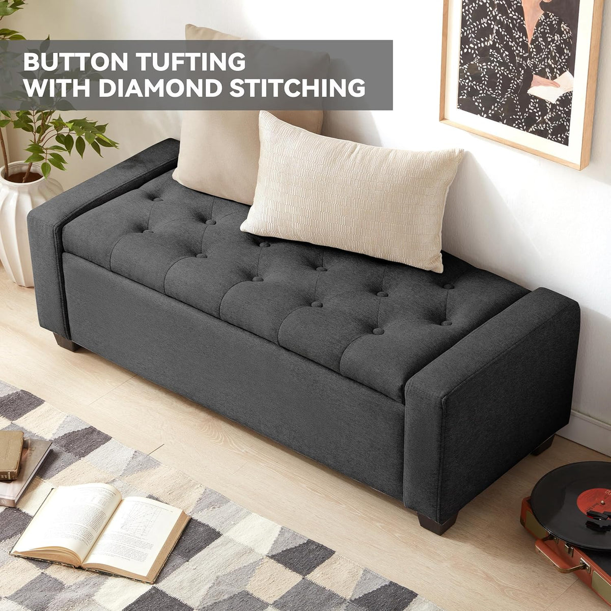48" Ottoman with Storage, Soft Storage Ottoman Bench for Bedroom, Tufted Upholstered Window
