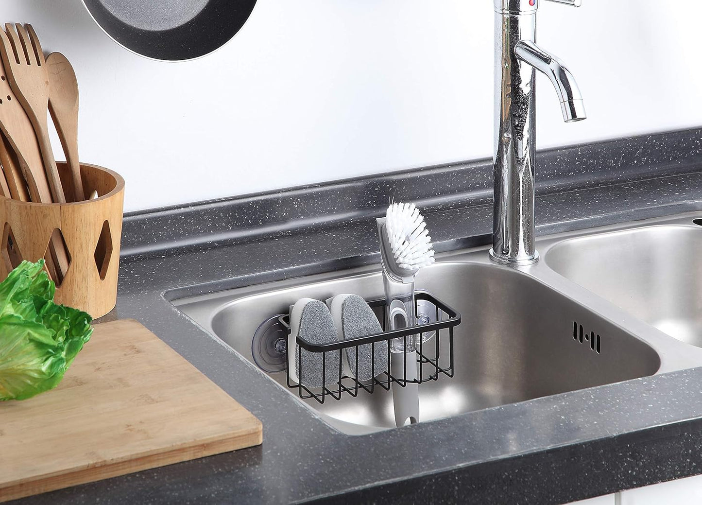 SunnyPoint NeverRust Deluxe Kitchen & Bathroom Sink Sponge Holder Organizer with Adhesive Mount