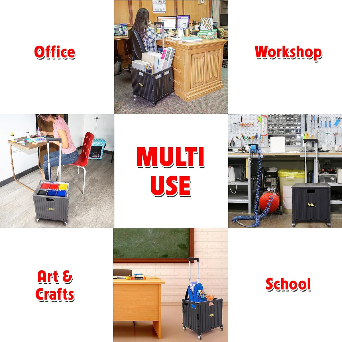 dbest products Quik Cart 360 Four Wheeled Rolling Crate Teacher Utility with seat Heavy Duty