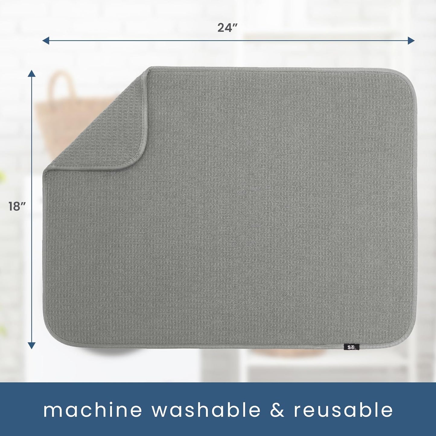 S&T INC. Dish Drying Mat XL, 18” x 24”, Absorbent Microfiber Kitchen Counter Mat, Dish Drying Pad