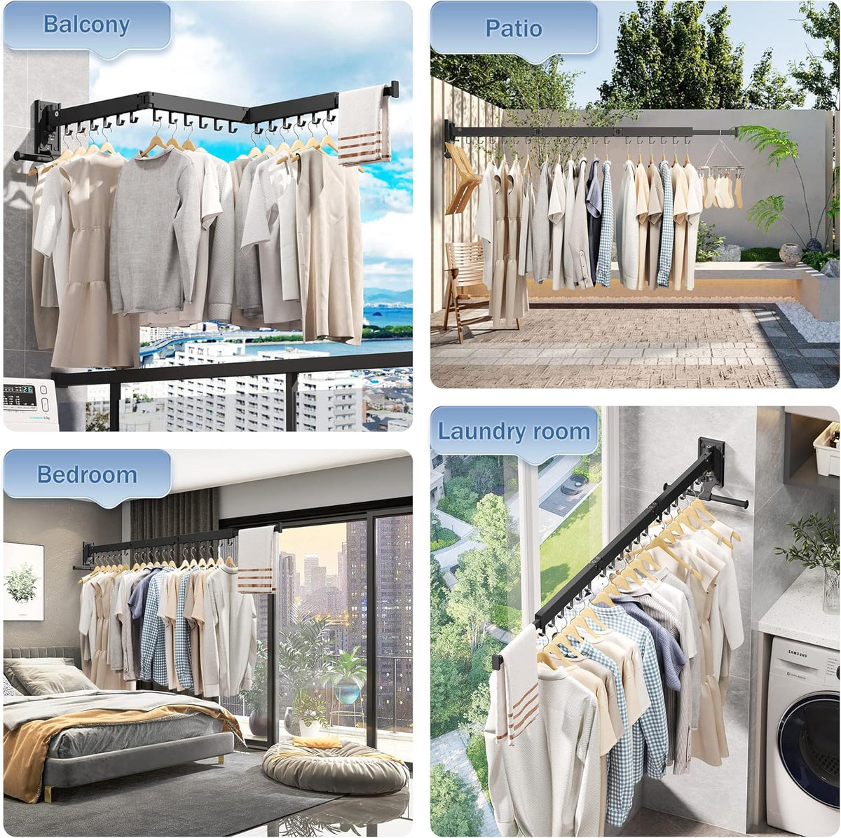 Clothes Drying Rack Wall Mounted(can fold Upward),Laundry Drying Rack,Laundry Room