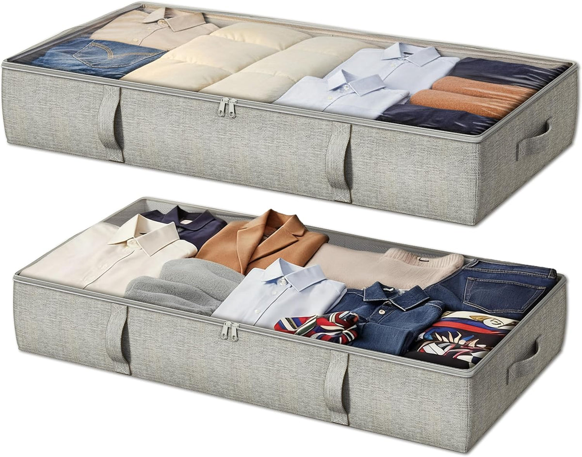 2-Pack Under Bed Storage Containers, 6 Inches Tall Underbed Clothes Storage Organizer Bin with