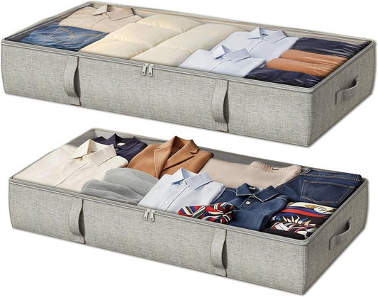 2-Pack Under Bed Storage Containers, 6 Inches Tall Underbed Clothes Storage Organizer Bin with
