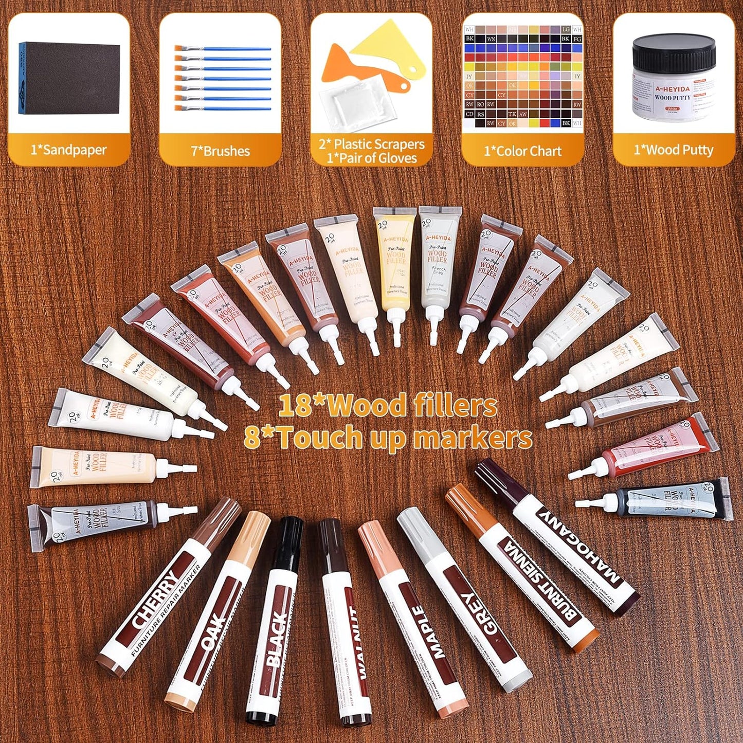 Wood Floor Scratch Repair - Set of 39 - Hardwood Floor Repair Kit Wood Filler Putty, Wood Markers