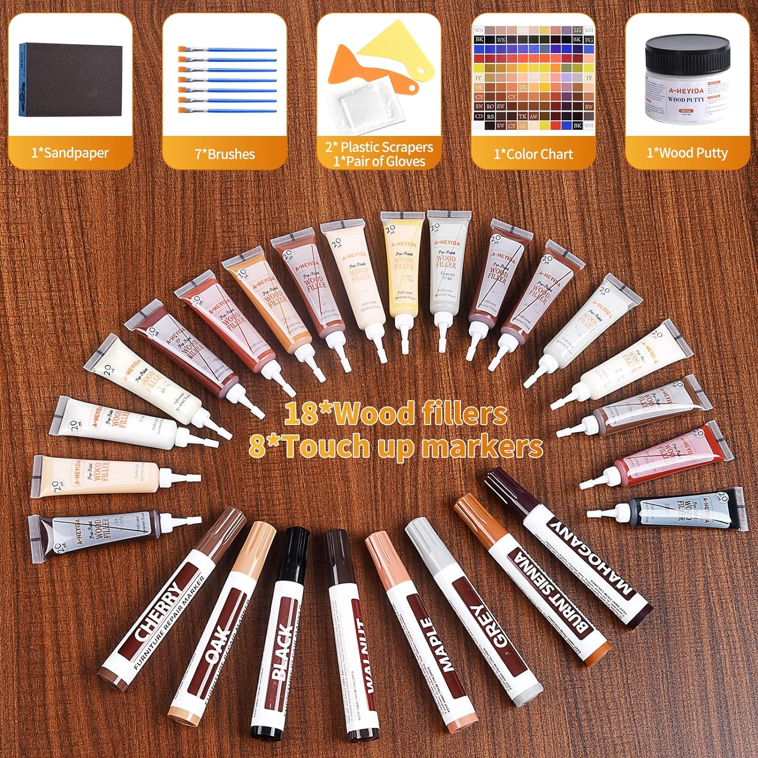 Wood Floor Scratch Repair - Set of 39 - Hardwood Floor Repair Kit Wood Filler Putty, Wood Markers