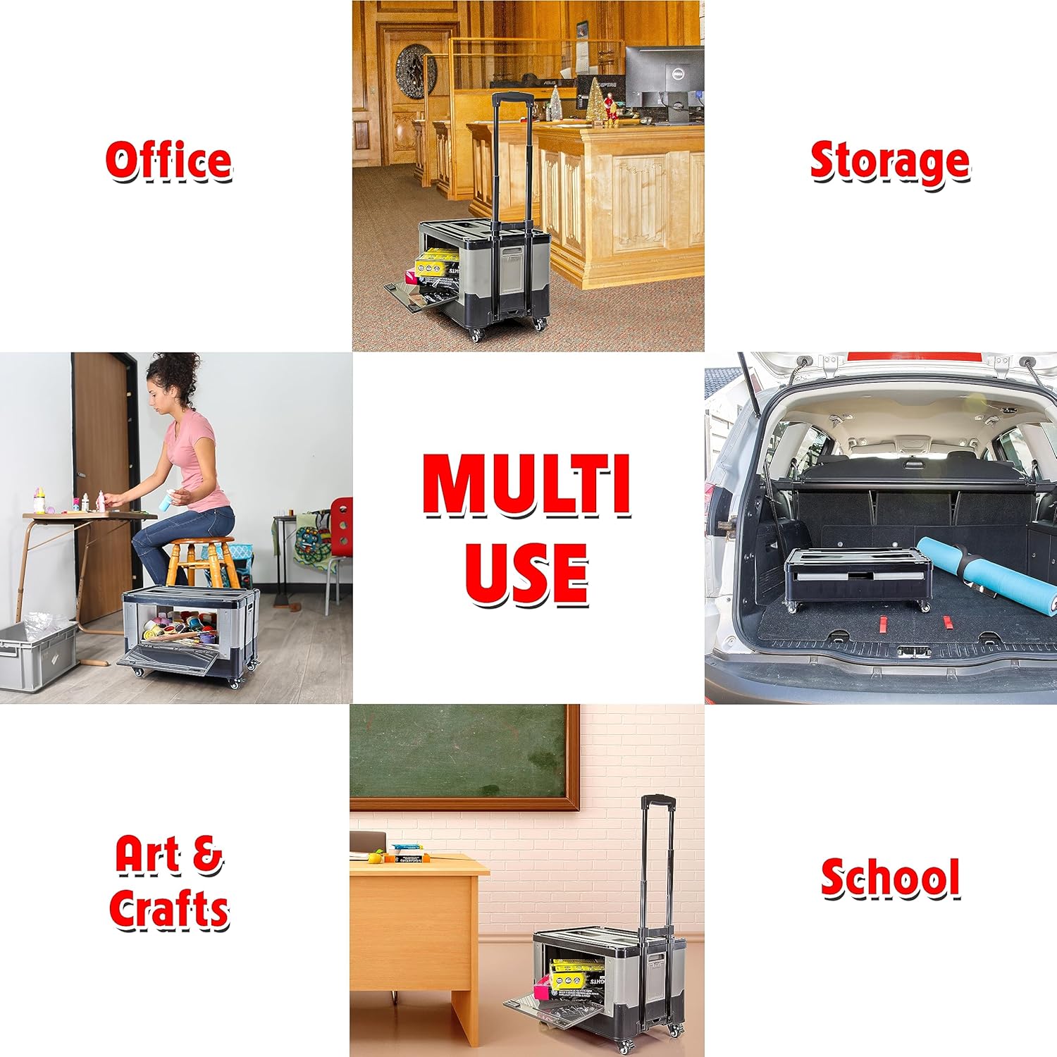 dbest products Quik Cart Extended Four Wheeled Rolling Crate Teacher Utility with seat Dual