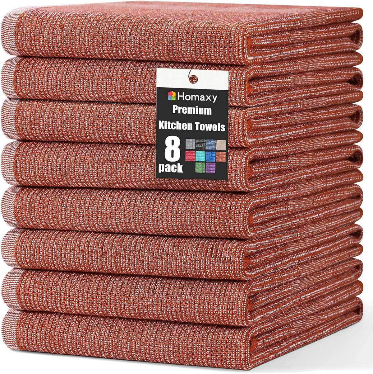 Homaxy Premium Kitchen Towels(18”x 28”, 8 Pack), Large Cotton Kitchen Hand Towels, Flat and Terry