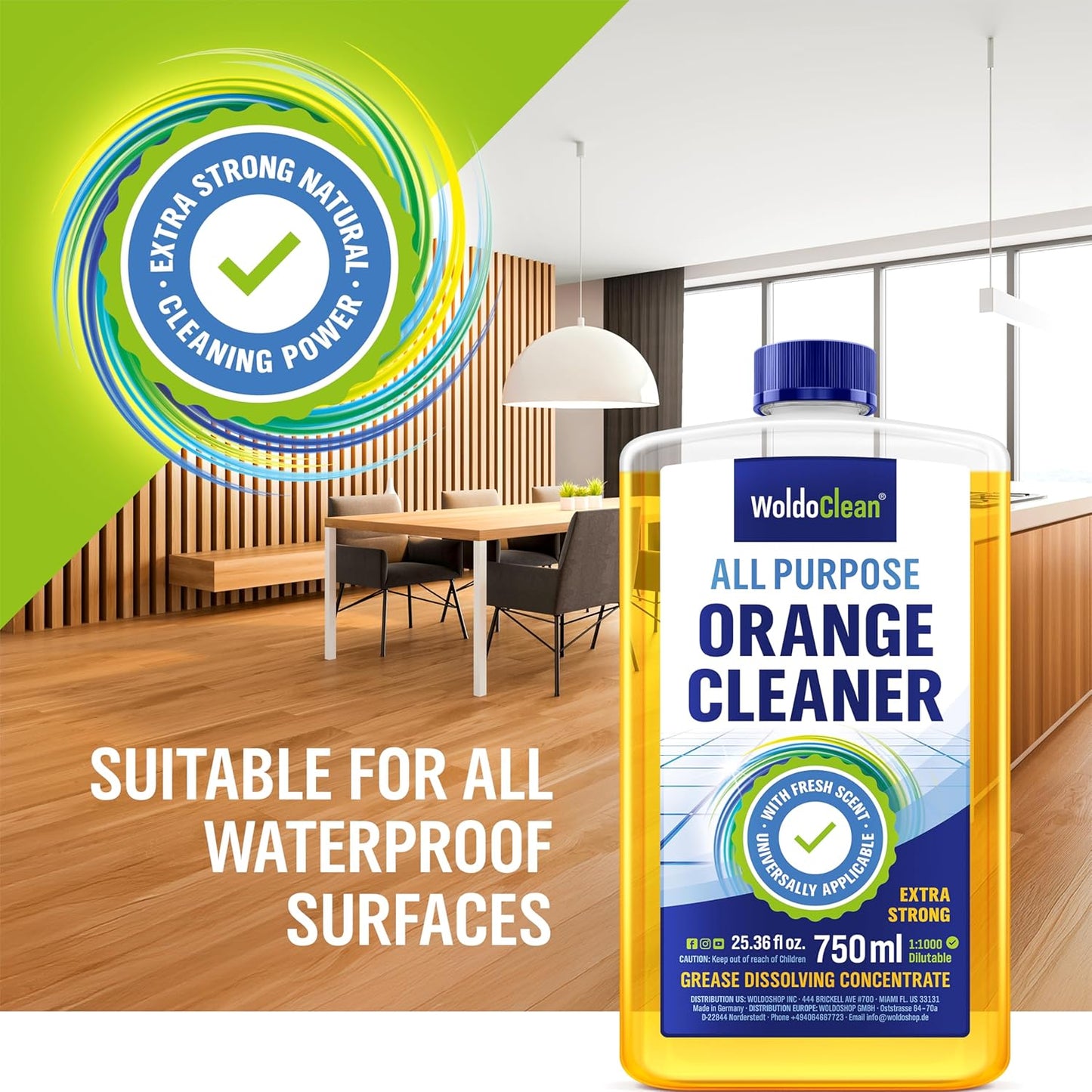 WoldoClean Orange Oil Cleaner Concentrated 25.36 fl oz (1 : 1000) - makes up to 200 Gallons