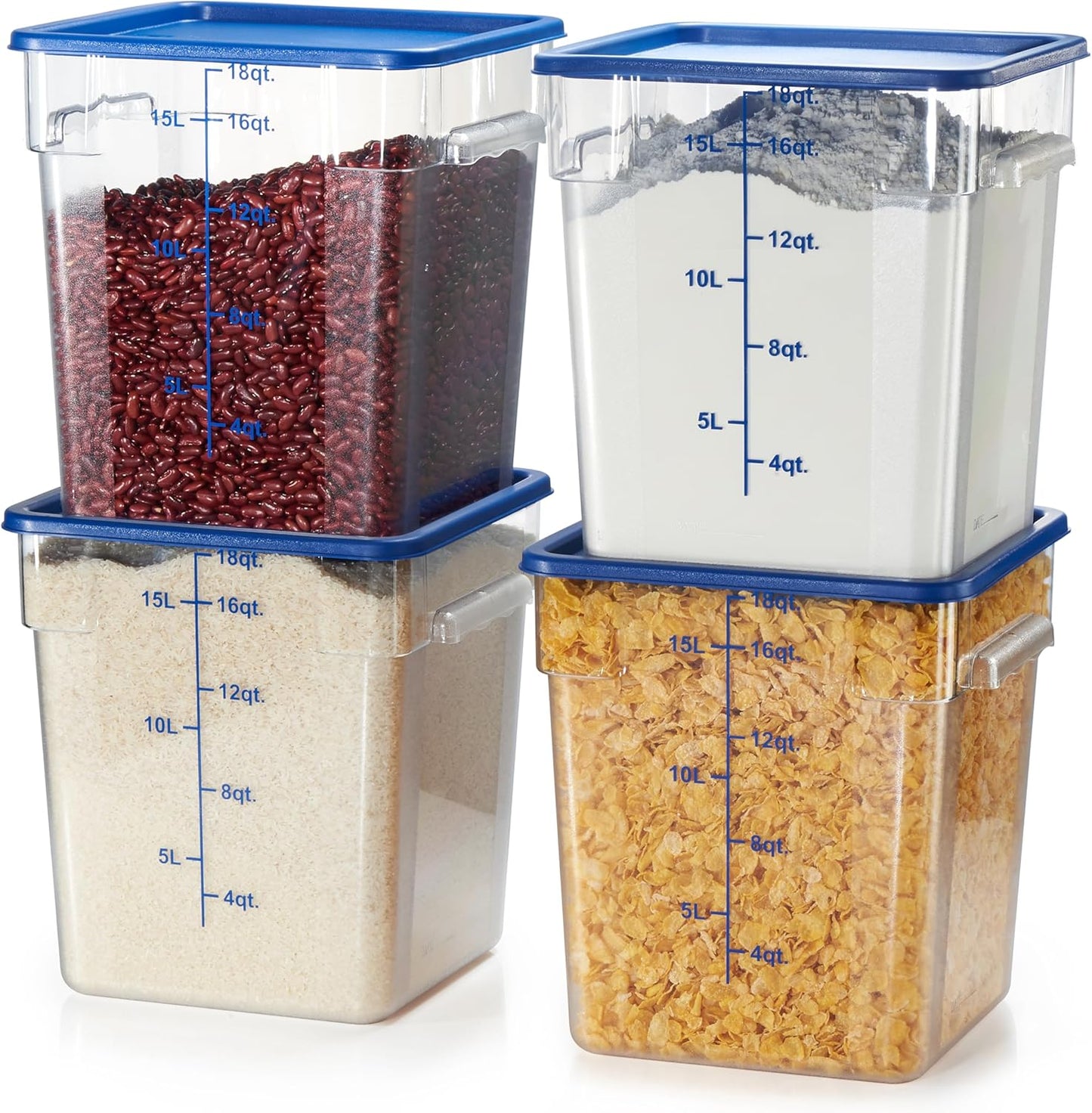 CURTA 4 Pack Food Storage Containers with Blue Lids - NSF Listed Commercial Grade in 18.0 Qt