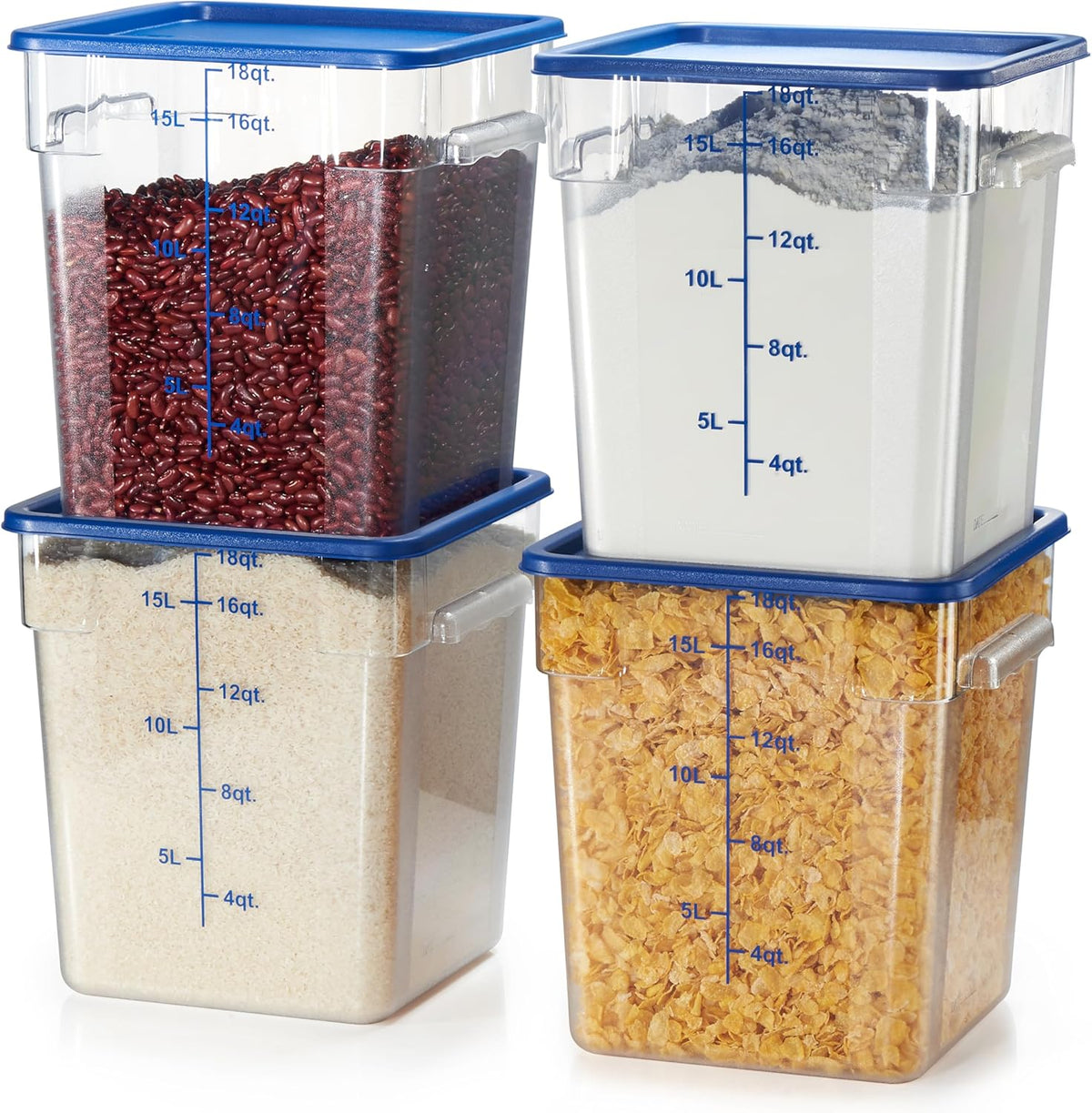 CURTA 4 Pack Food Storage Containers with Blue Lids - NSF Listed Commercial Grade in 18.0 Qt