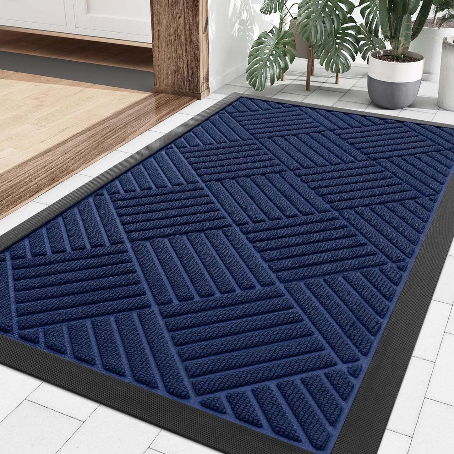Smiry Front Door Mat Outside Entrance, Heavy Duty Outdoor Indoor Natural Rubber Doormat, Non Slip
