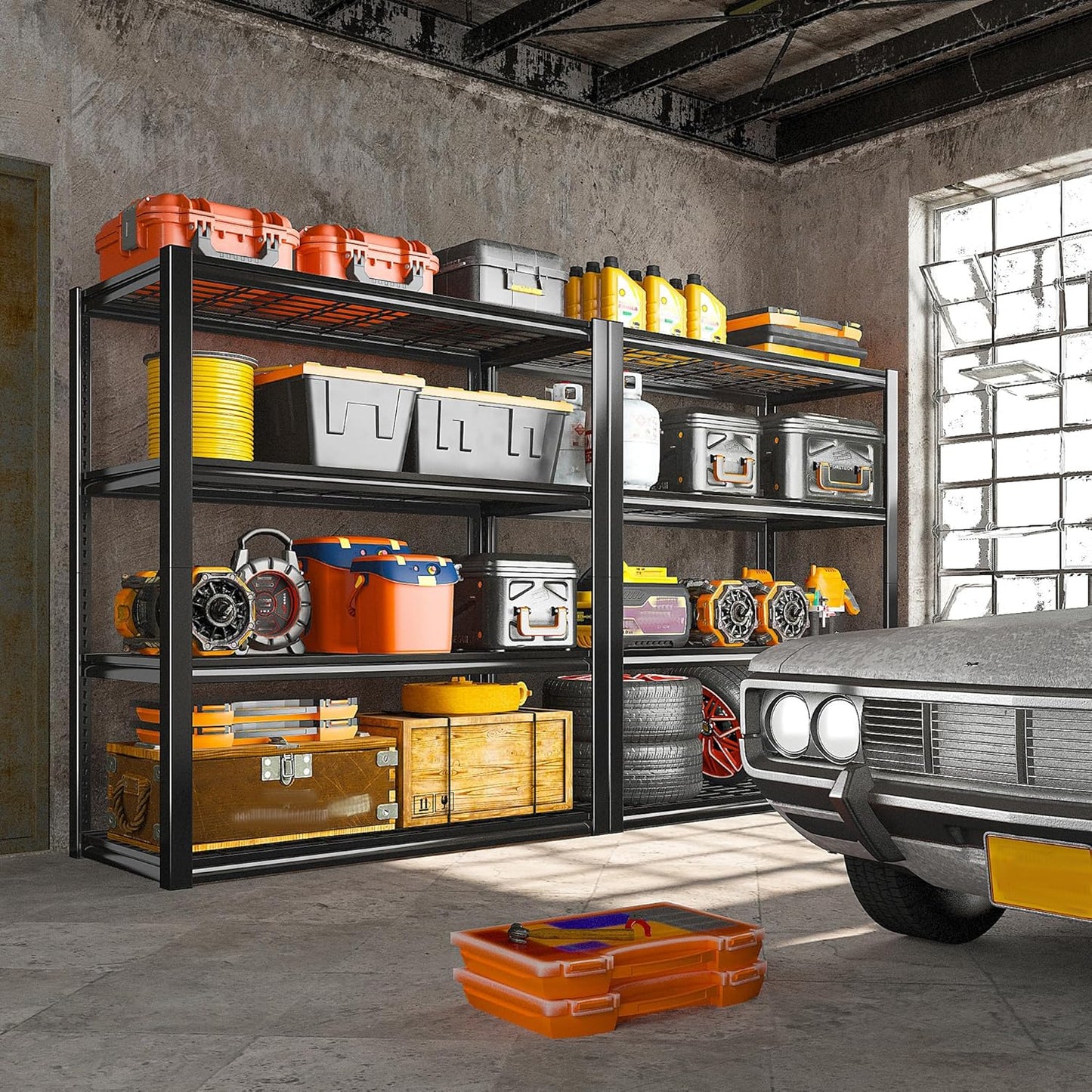 REIBII 40" W Garage Shelving 2240 LBS Storage Shelves Adjustable Heavy Duty Shelving 4 Tier Metal