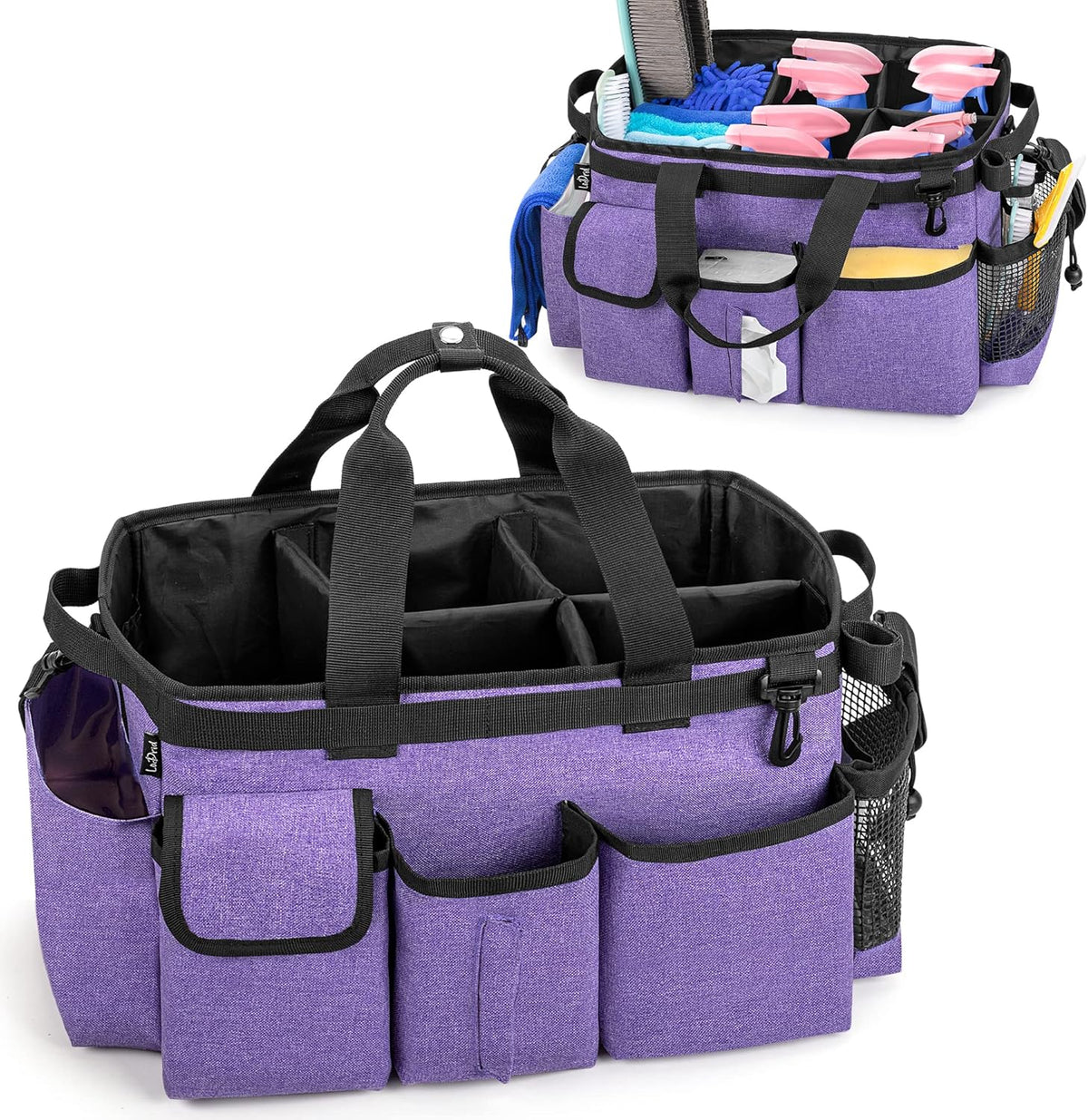 LoDrid Large Wearable Cleaning Caddy Bag with Detachable Divider, Cleaning Supply Tote Organizer