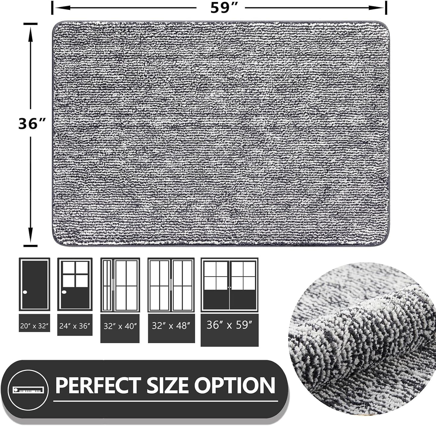 REFETONE Doormat, 36"x59", Indoor, Dark Grey - Absorbent, Non Slip, Machine Washable, Resist Dirt