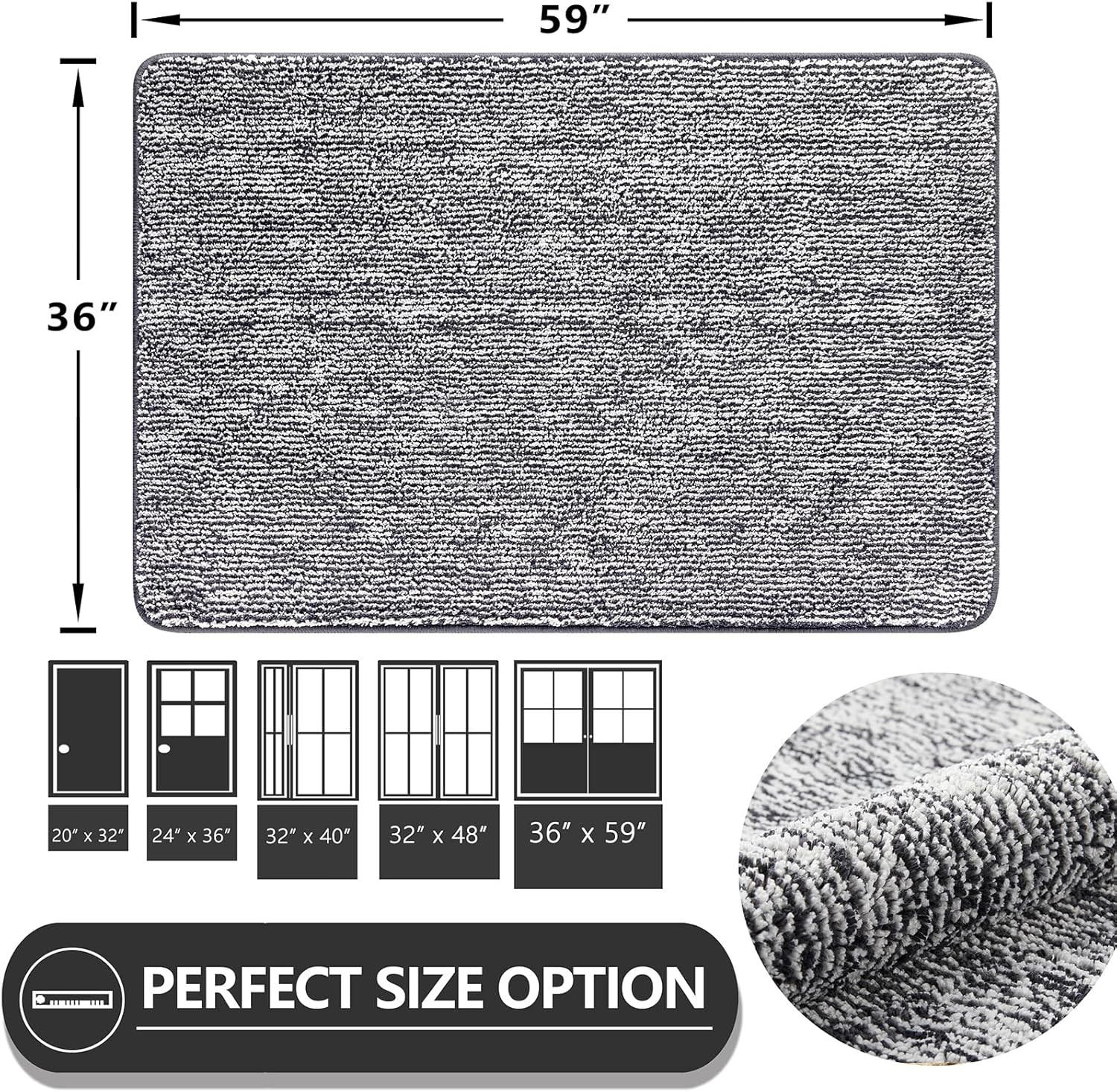 REFETONE Doormat, 36"x59", Indoor, Dark Grey - Absorbent, Non Slip, Machine Washable, Resist Dirt