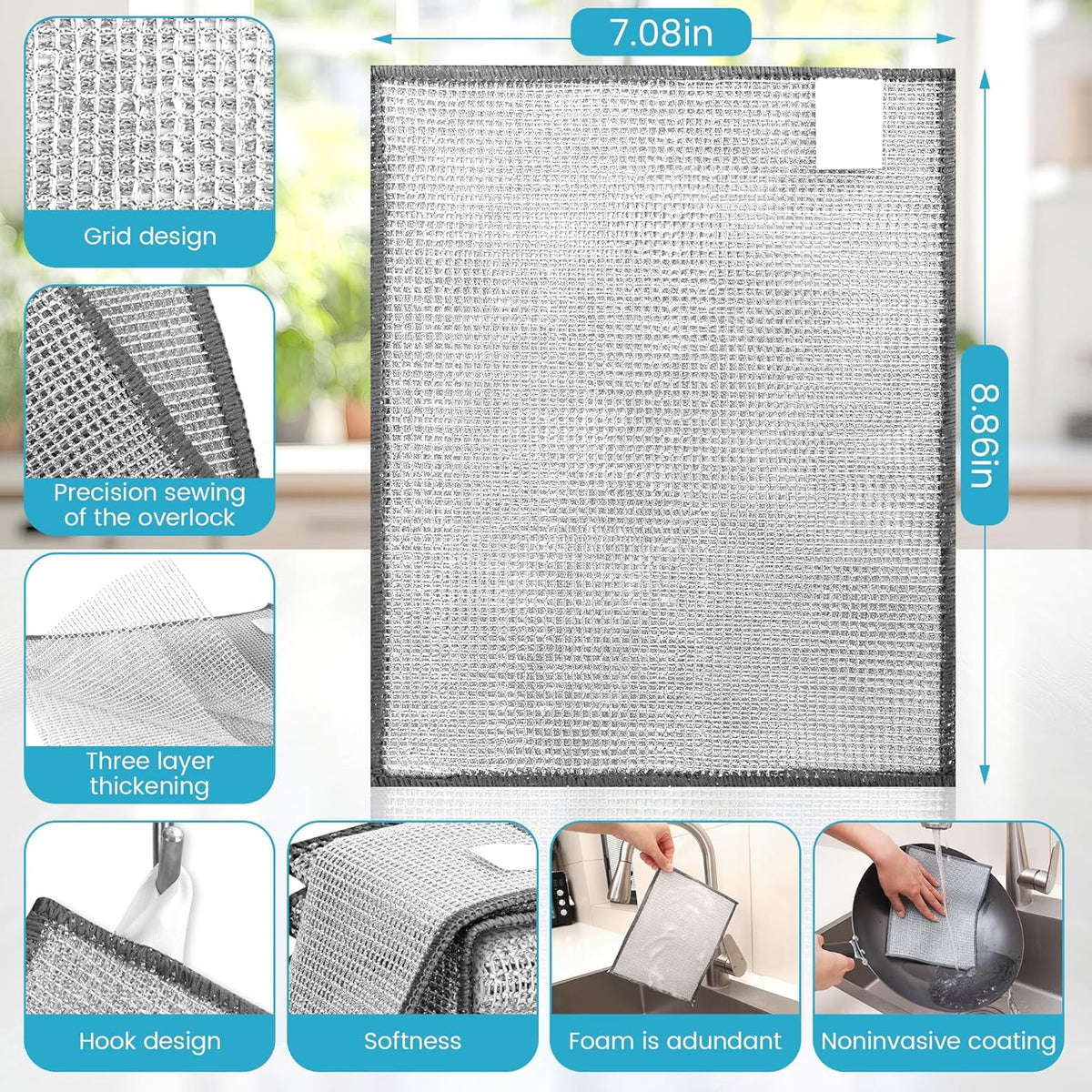 20 Pcs New Upgrade 3-Layer Metal Dish Cloth, No Scratches and No Odor, Multipurpose Wire