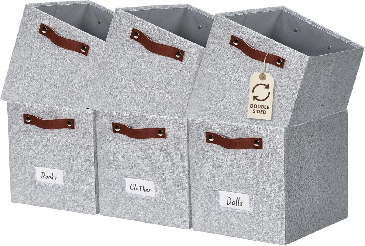 DECOMOMO Storage Bins, Cube Storage Bin with Labels, Fabric Storage Cubes for Shelves (11" / 6pcs