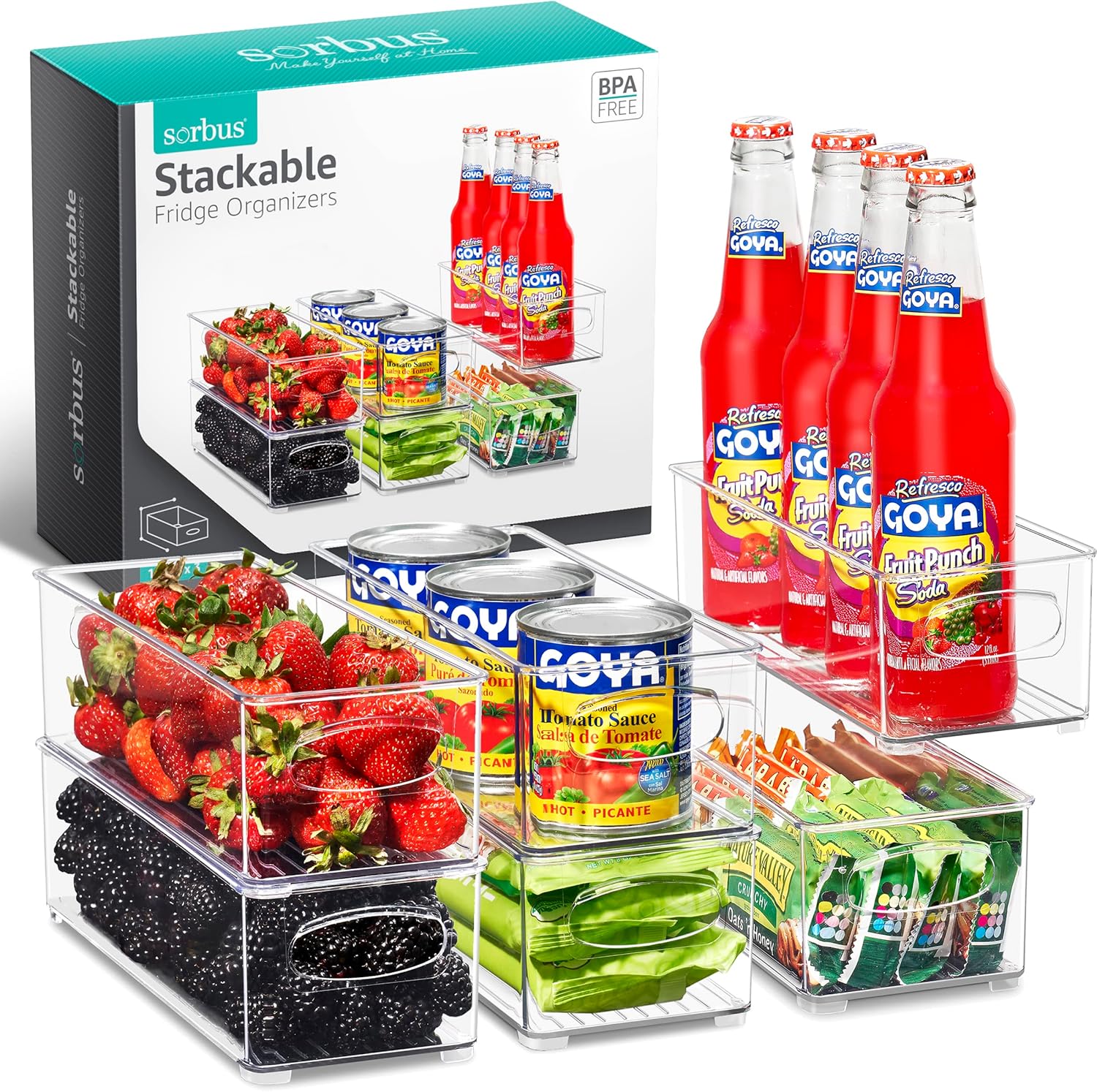 Sorbus Stackable Refrigerator Organizer Bins - Clear Storage Bins for Kitchen Pantry, Freezer &